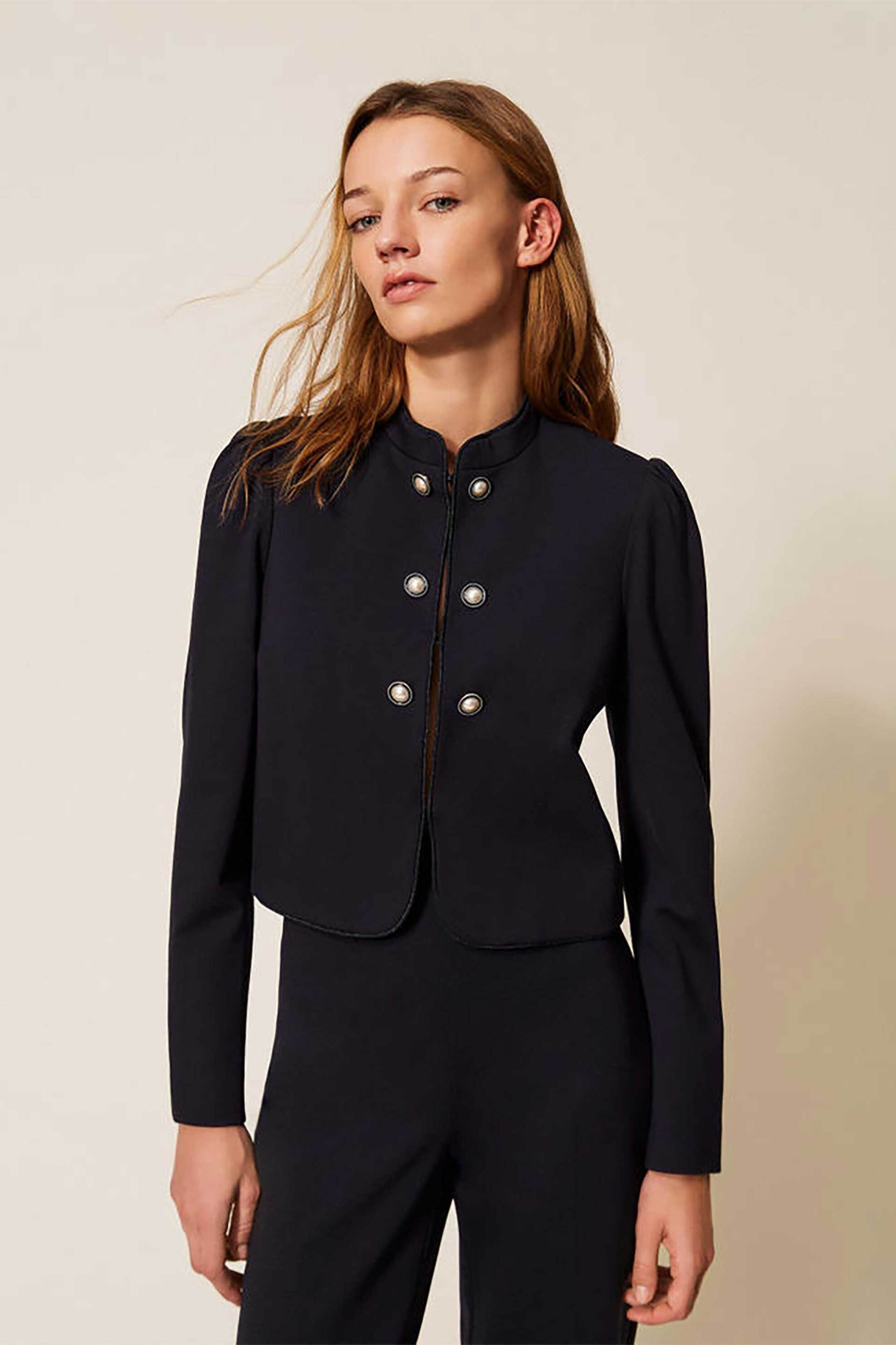 TWINSET Twinset γυναικείο σακάκι με διακοσμητικά κουμπιά πέρλες - 261TP2381 Μπλε Σκούρο