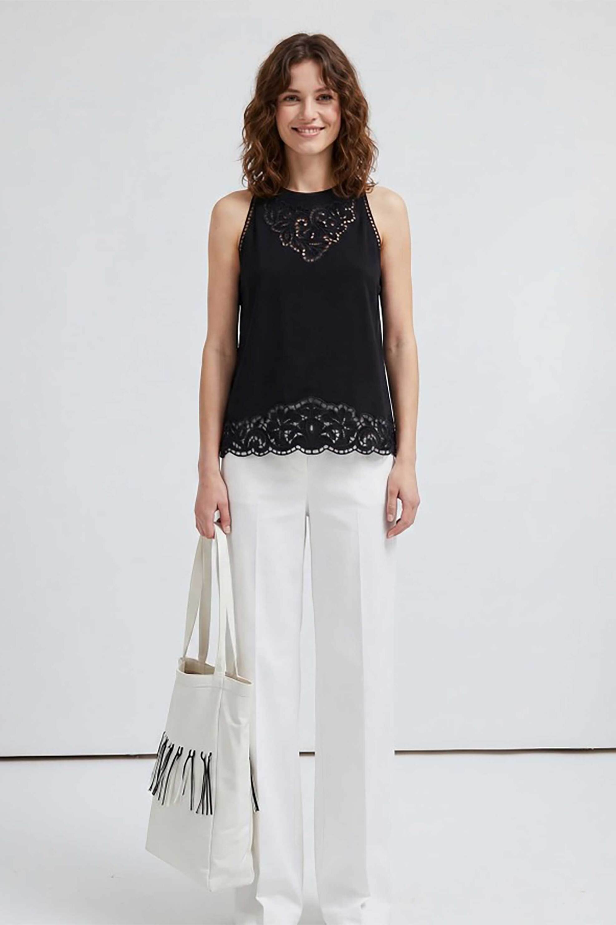 TWINSET Twinset γυναικείο τοπ αμάνικο με δαντέλα - 261TP2441 Μαύρο