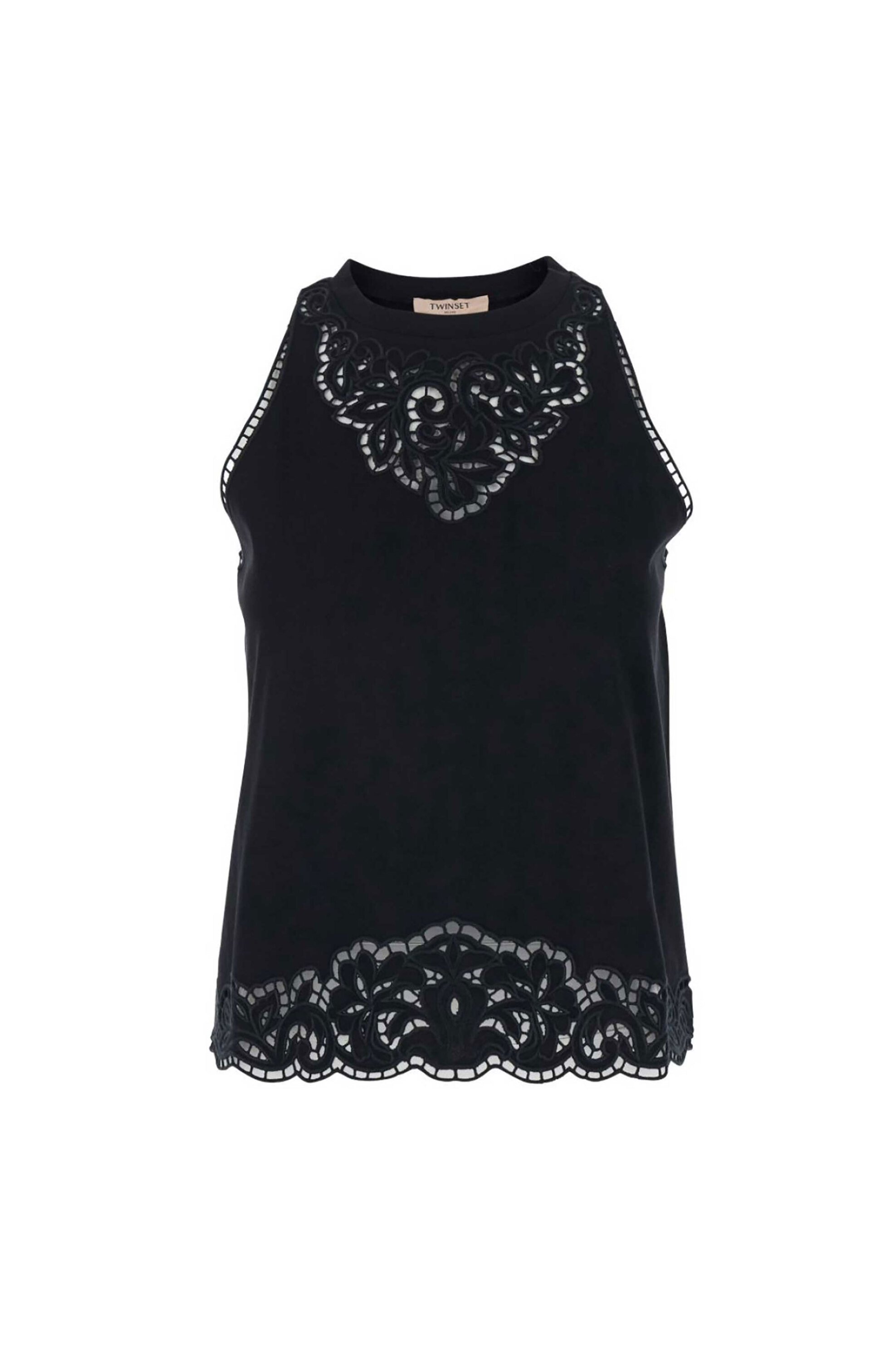 TWINSET Twinset γυναικείο τοπ αμάνικο με δαντέλα - 261TP2441 Μαύρο - 2