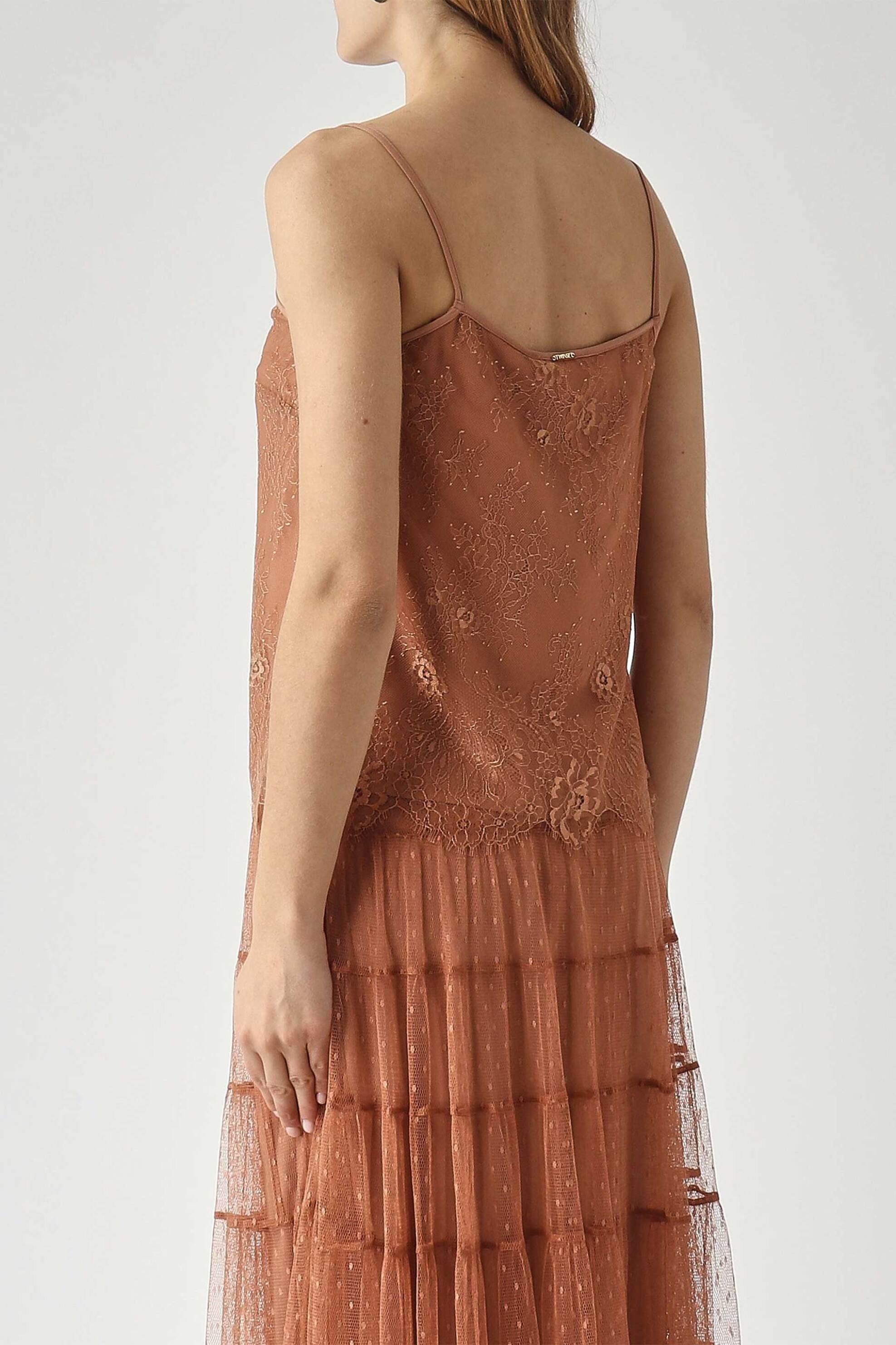 TWINSET Twinset γυναικείο τοπ με δαντέλα - 261TP2774 Κεραμιδί - 3