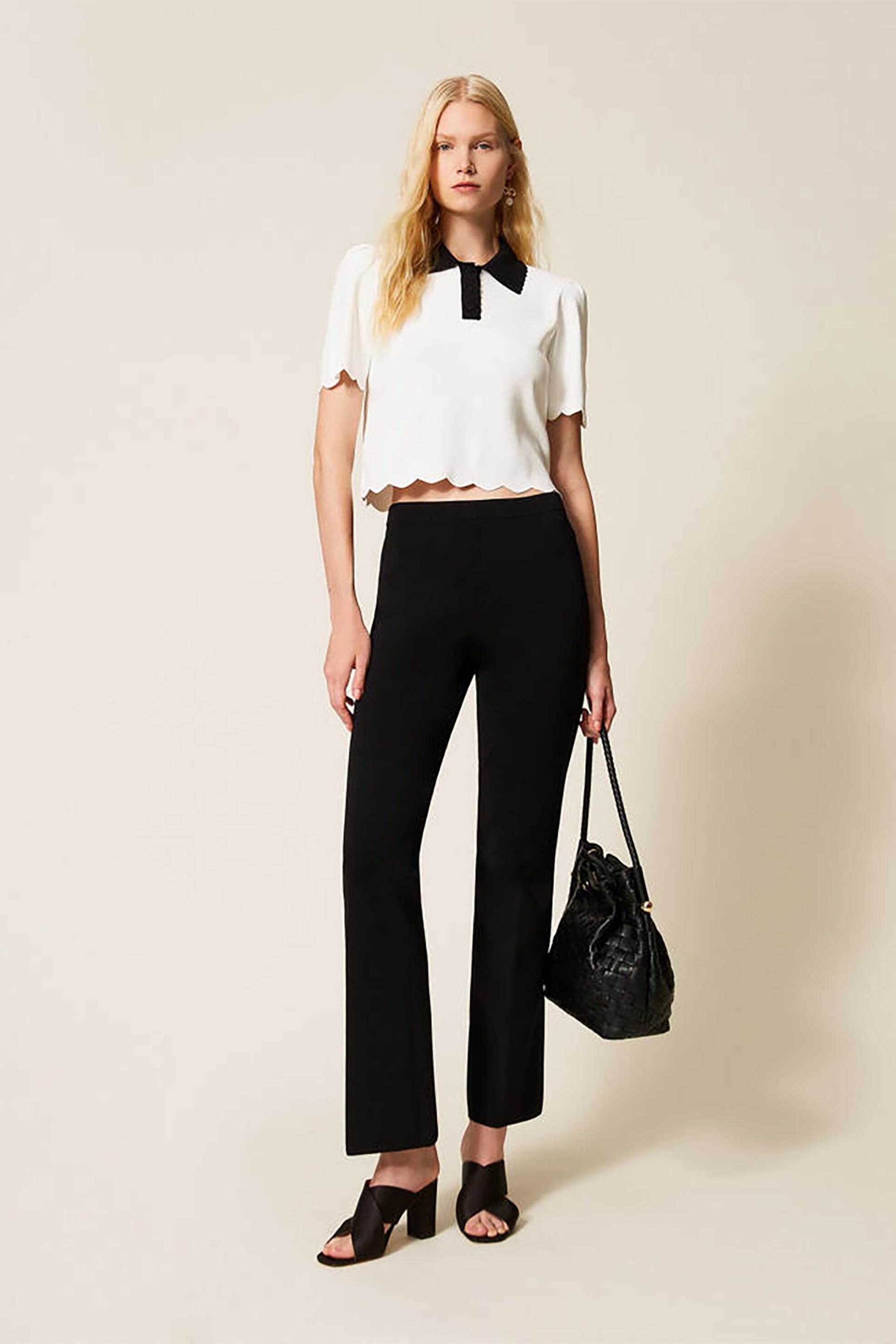 TWINSET Twinset γυναικείο πλεκτό παντελόνι flared - 261TP3130 Μαύρο