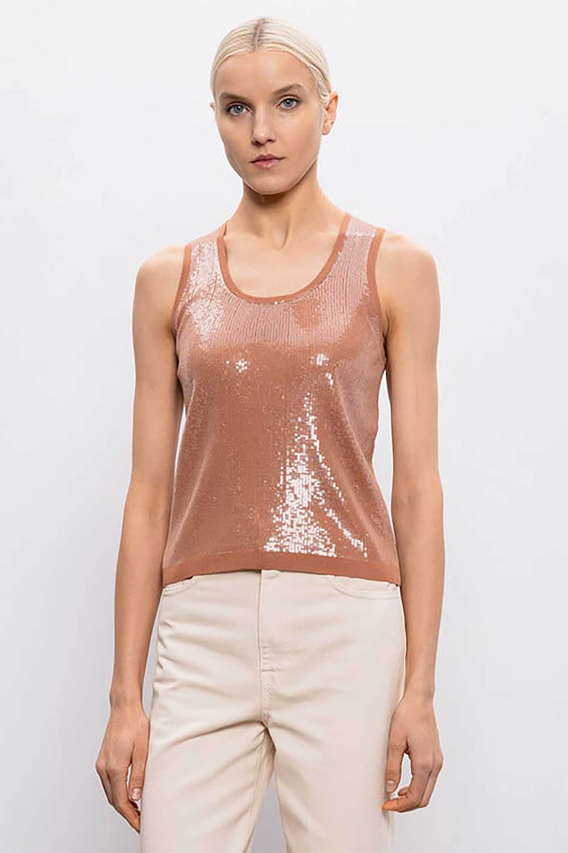 TWINSET Twinset γυναικείο τοπ με παγιέτα - 261TP3301 Κεραμιδί