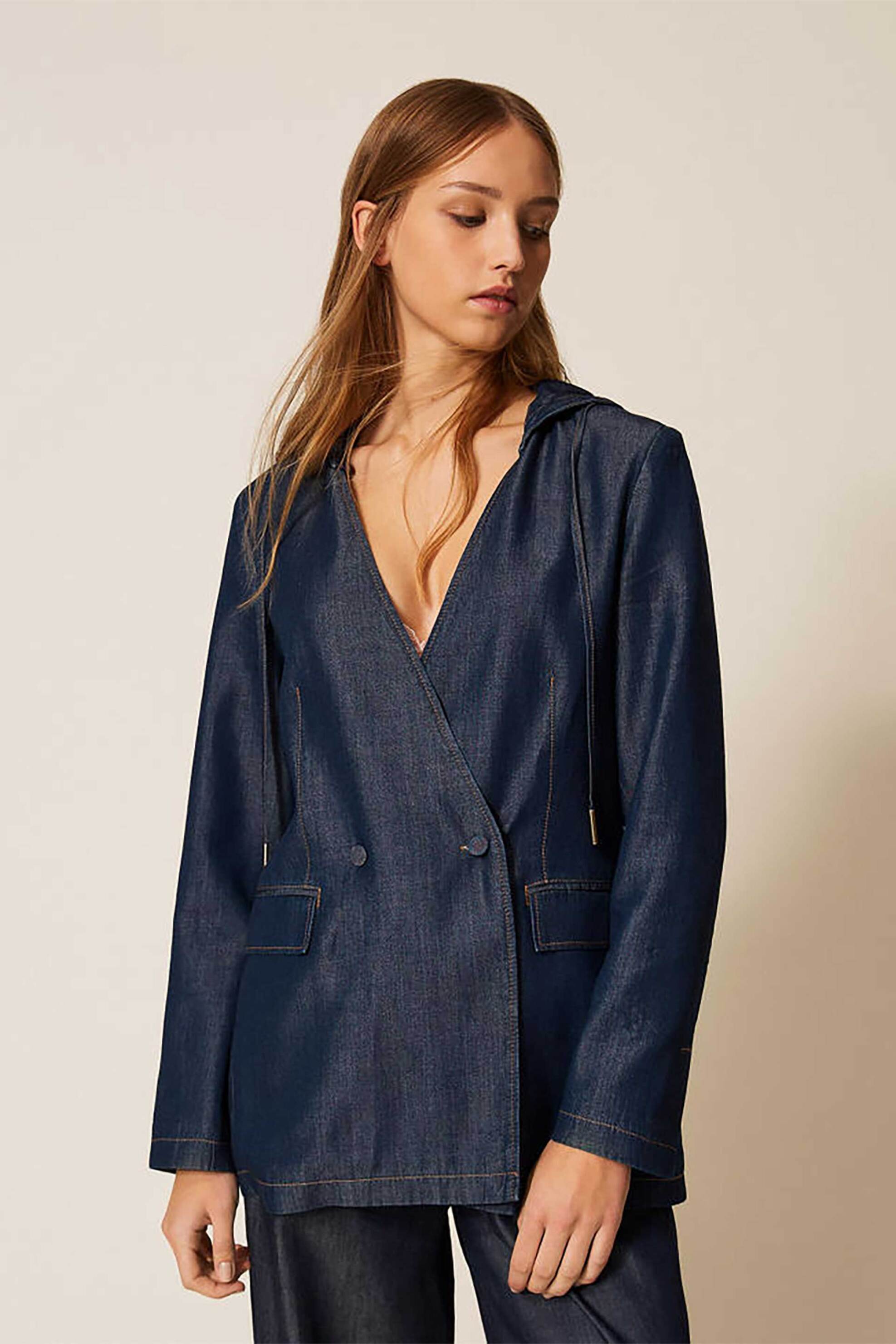 TWINSET Twinset γυναικείο σακάκι denim με κουκούλα - 261LL2QAA Μπλε