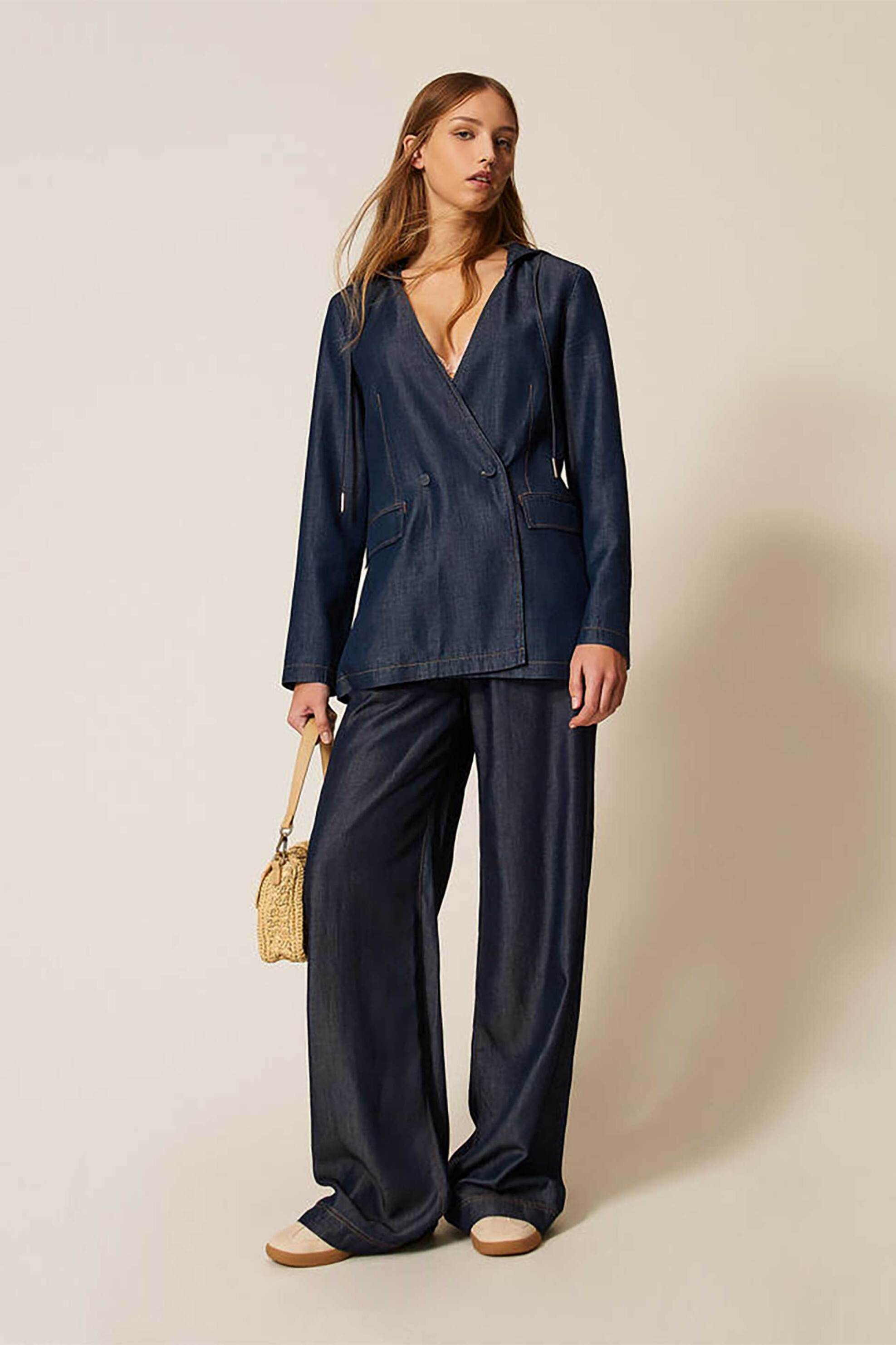 TWINSET Twinset γυναικείο σακάκι denim με κουκούλα - 261LL2QAA Μπλε - 3