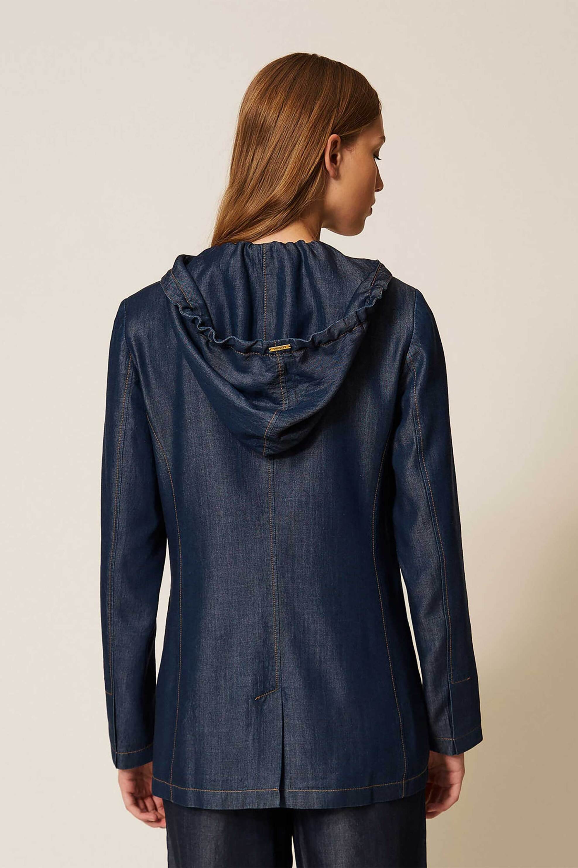 Twinset Γυναικείο Σακάκι Denim με Κουκούλα - 261Ll2Qaa Μπλε