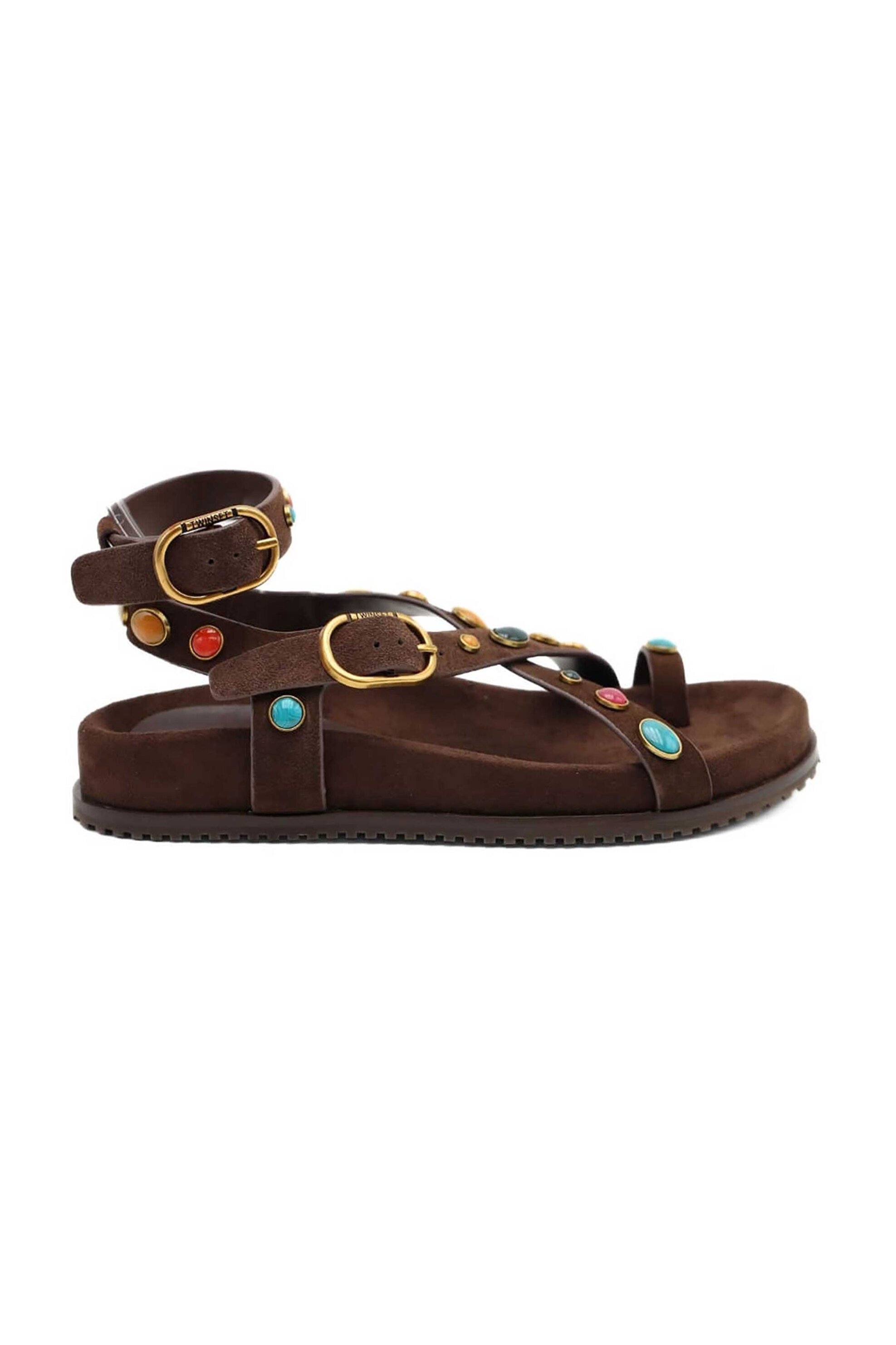 TWINSET Twinset γυναικεία πέδιλα με πέτρες - 261TGT066 Καφέ