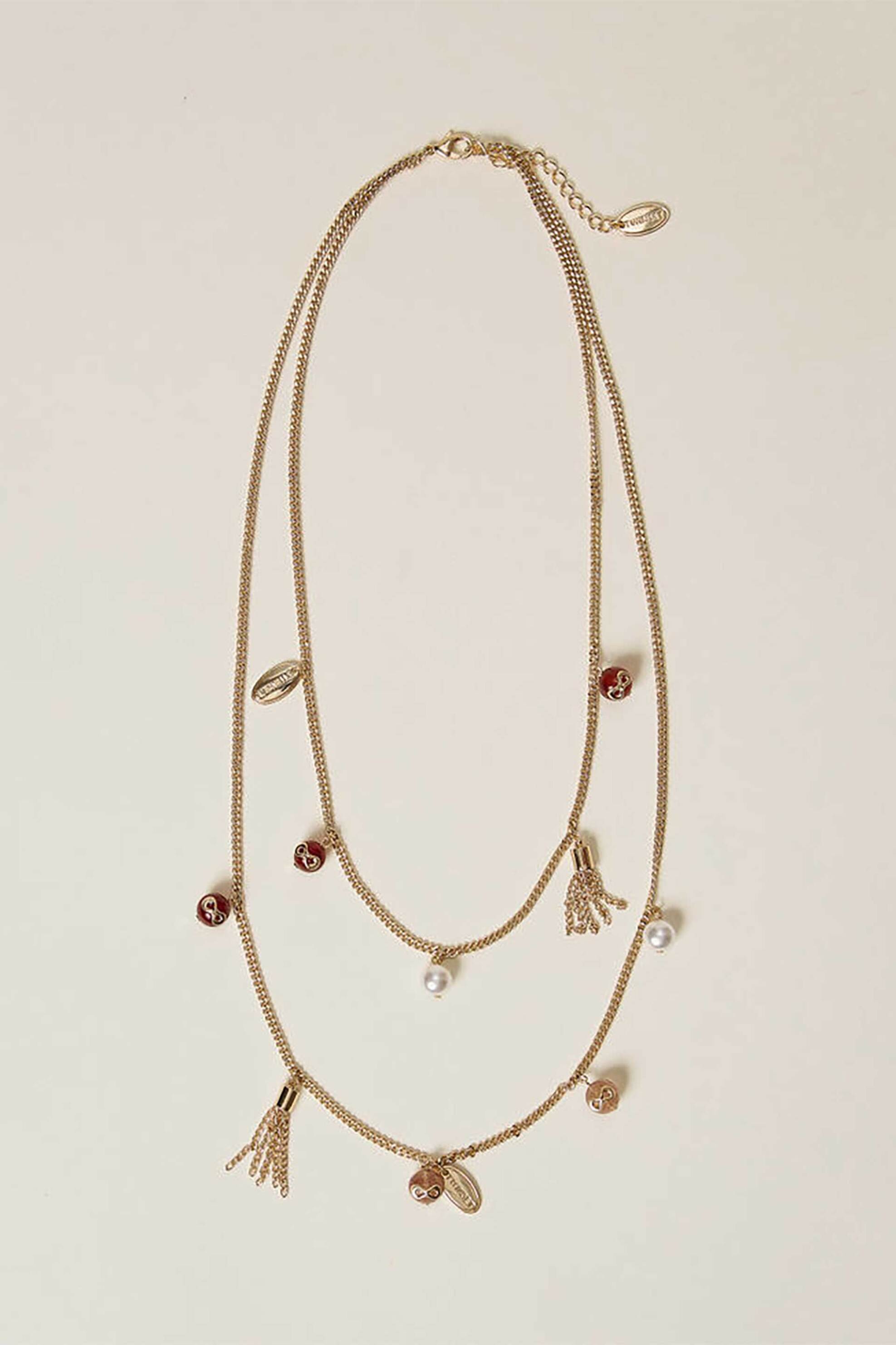 Twinset γυναικείο διπλό κολιέ με διακοσμητικές πέτρες και μαργαριτάρια - 261TO5020 Χρυσό