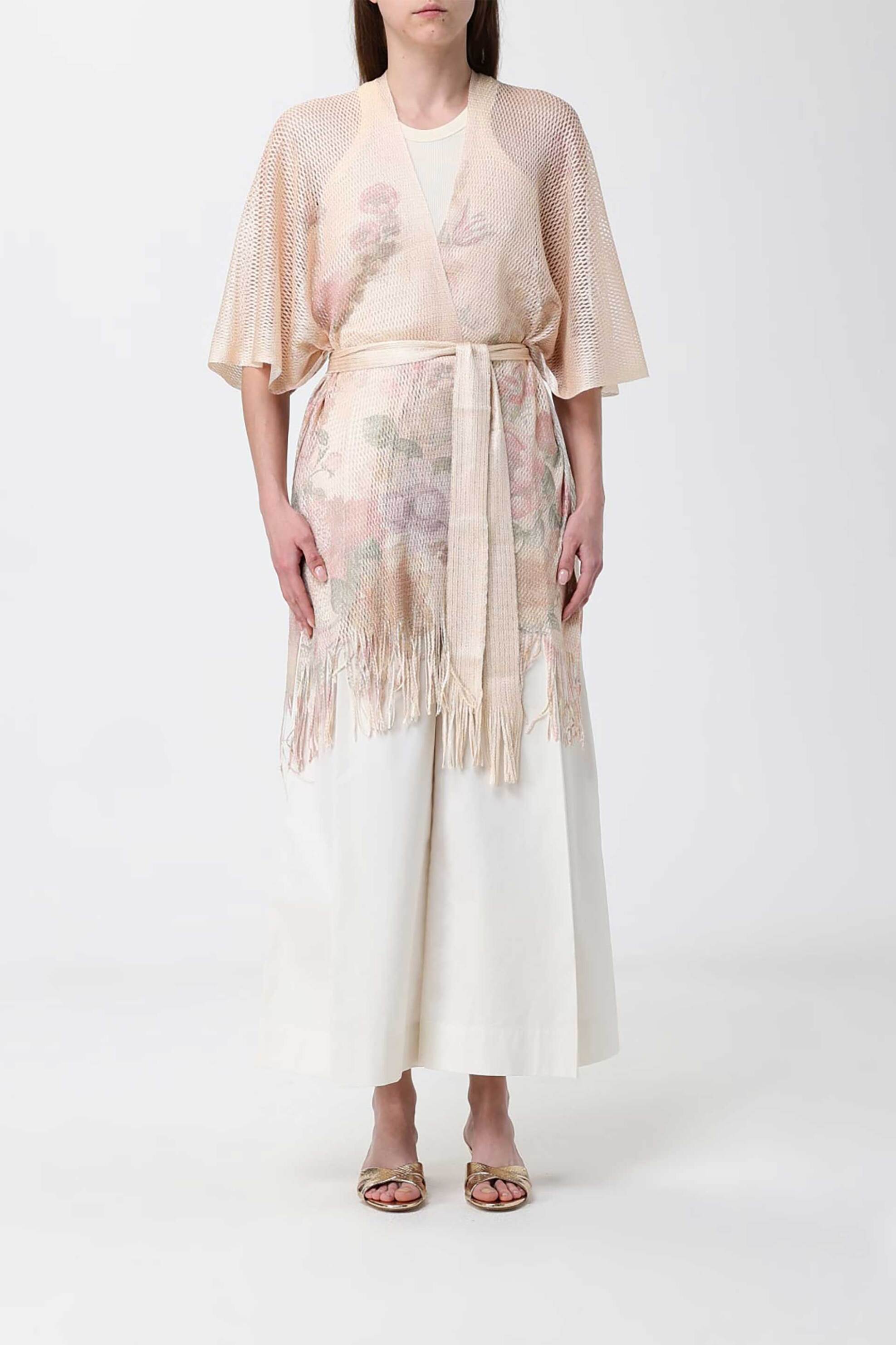 TWINSET Twinset γυναικείο καφτάνι πλεκτό με floral print - 261TO5260 Ροζ