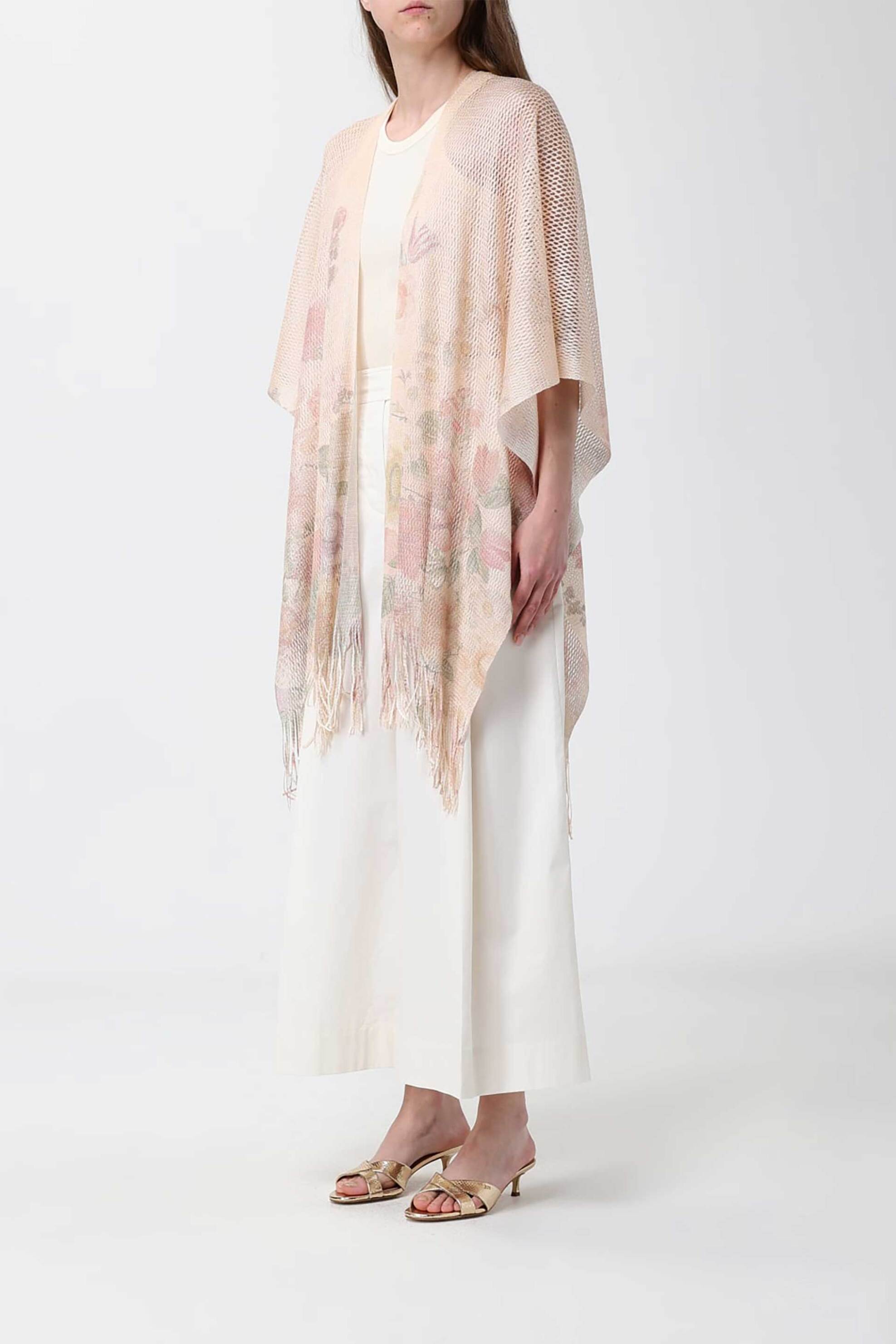 Twinset γυναικείο καφτάνι πλεκτό με floral print - 261TO5260 Ροζ