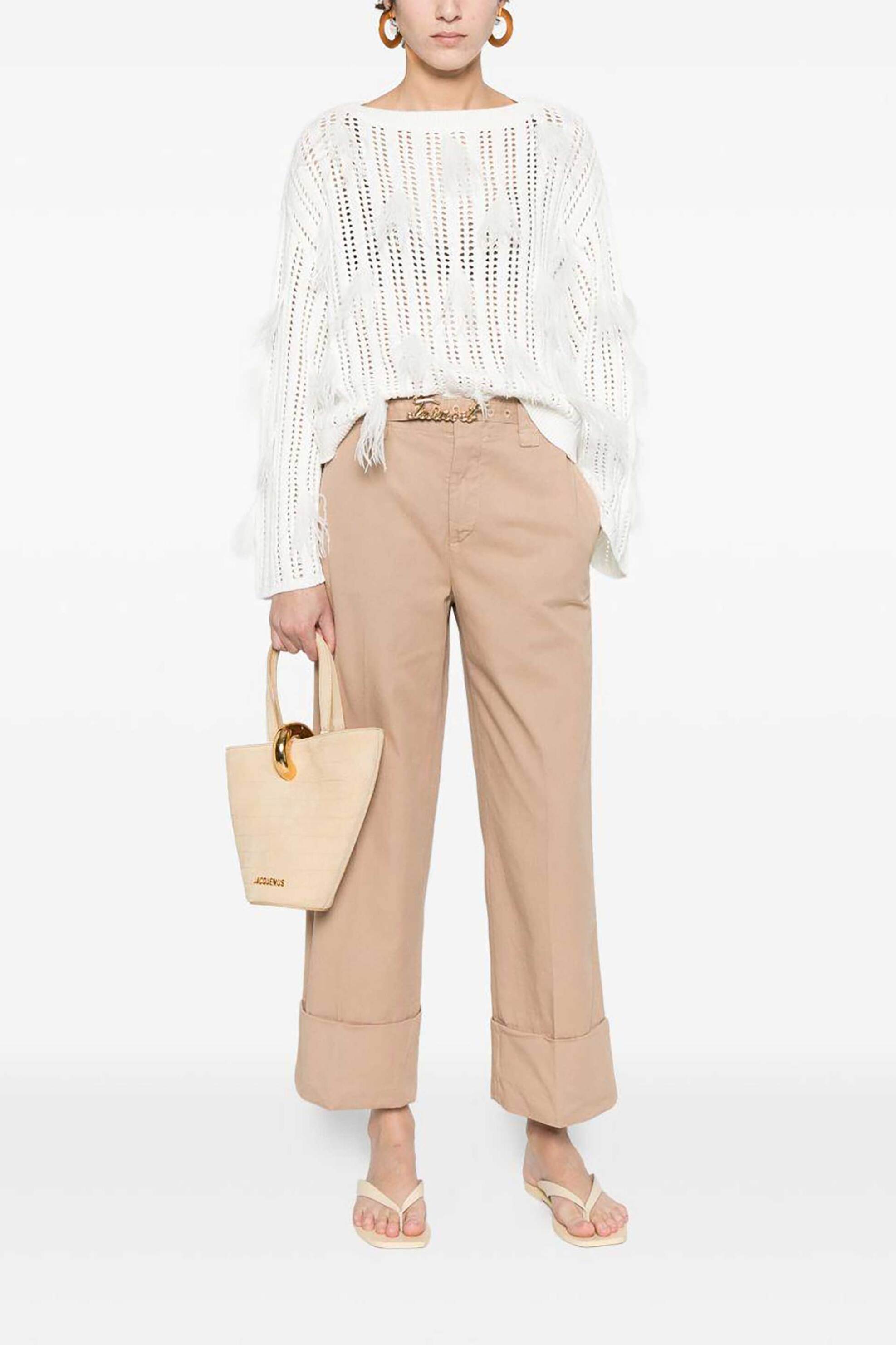 TWINSET Twinset γυναικείο παντελόνι με μεταλλικό λογότυπο - 261TP2150 Μπεζ