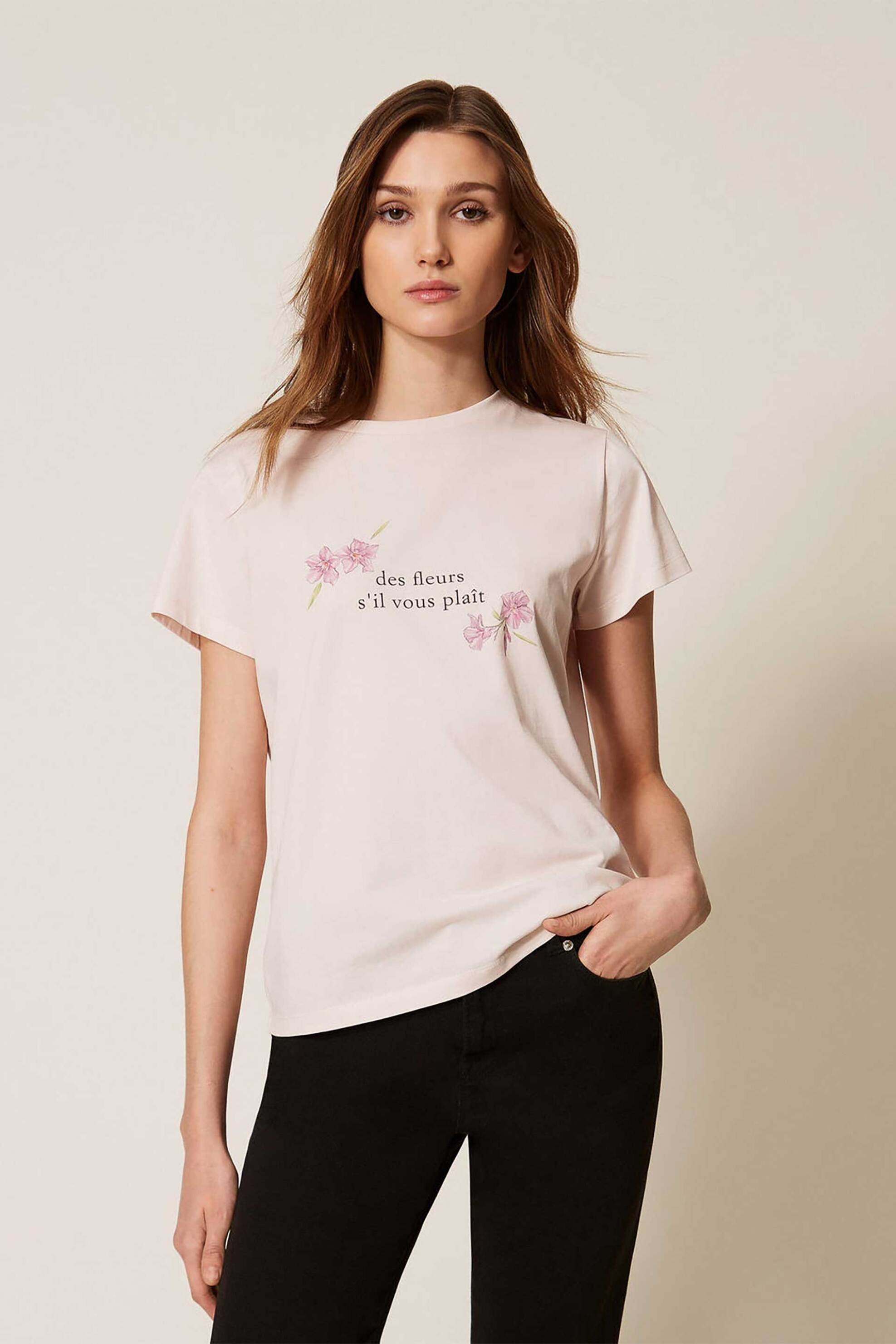 TWINSET Twinset γυναικείο T-shirt με floral print - 261TP2341 Ροζ