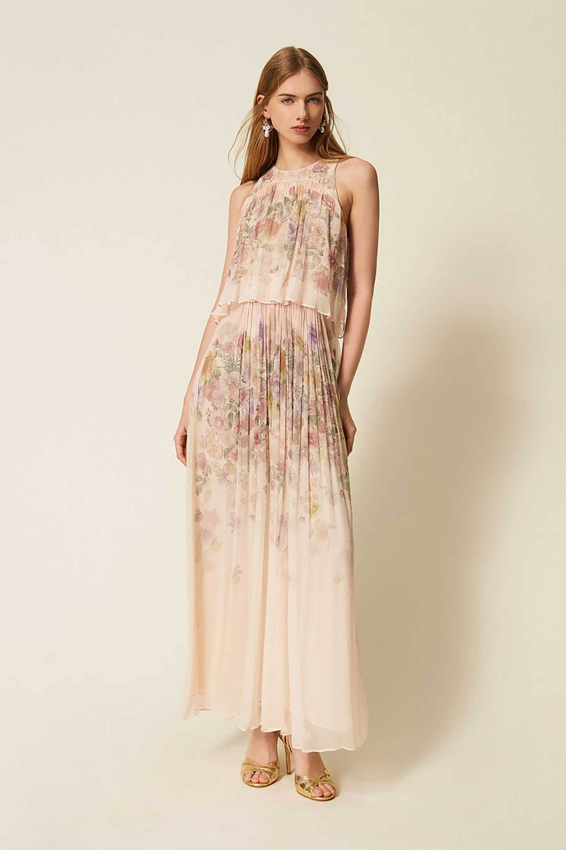 Twinset γυναικείο maxi φόρεμα με floral σχέδιο - 261TT2560 Ροζ