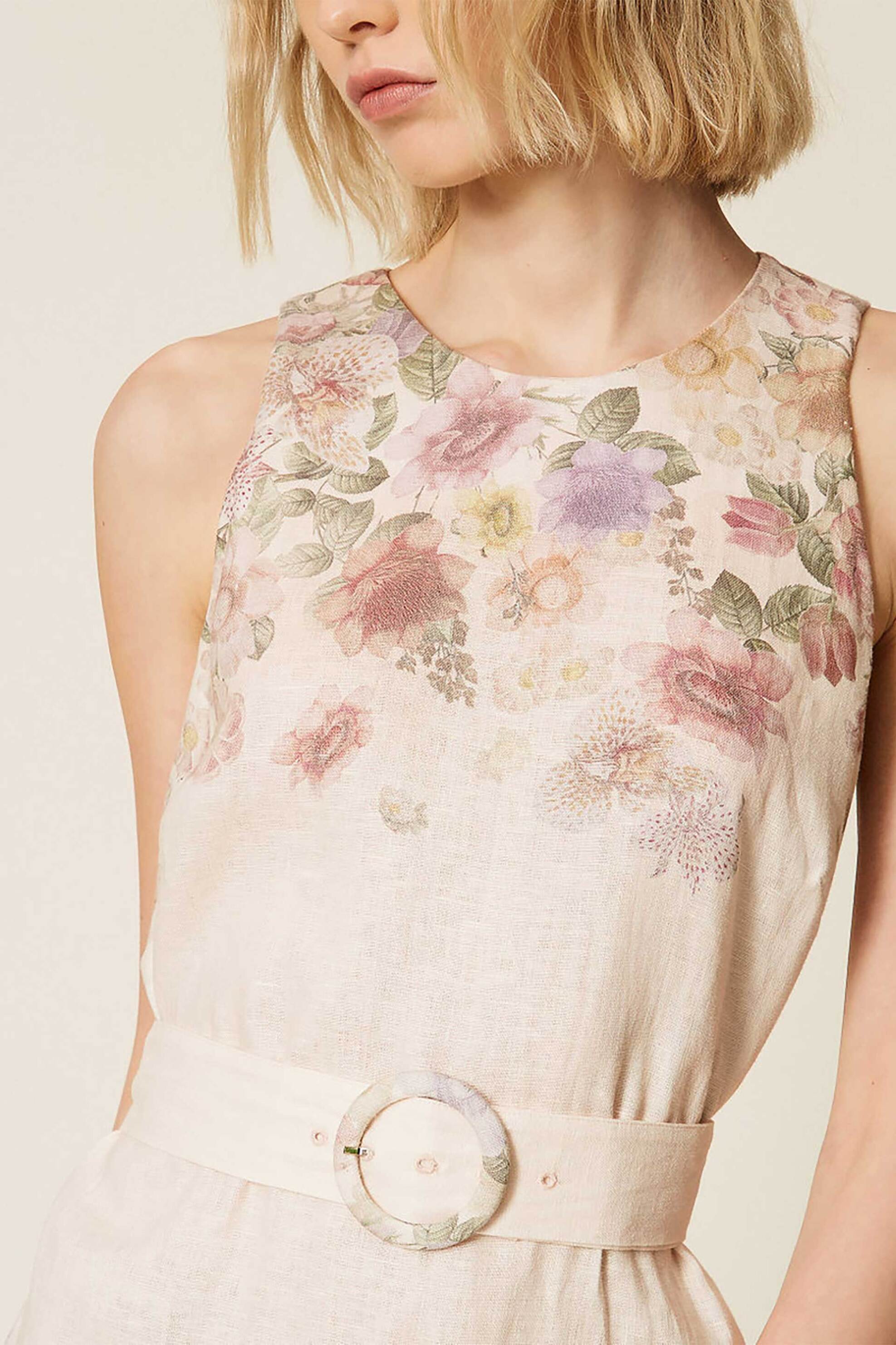 TWINSET Twinset γυναικείο mini φόρεμα λινό με floral σχέδιο - 261TT2571 Ροζ - 3