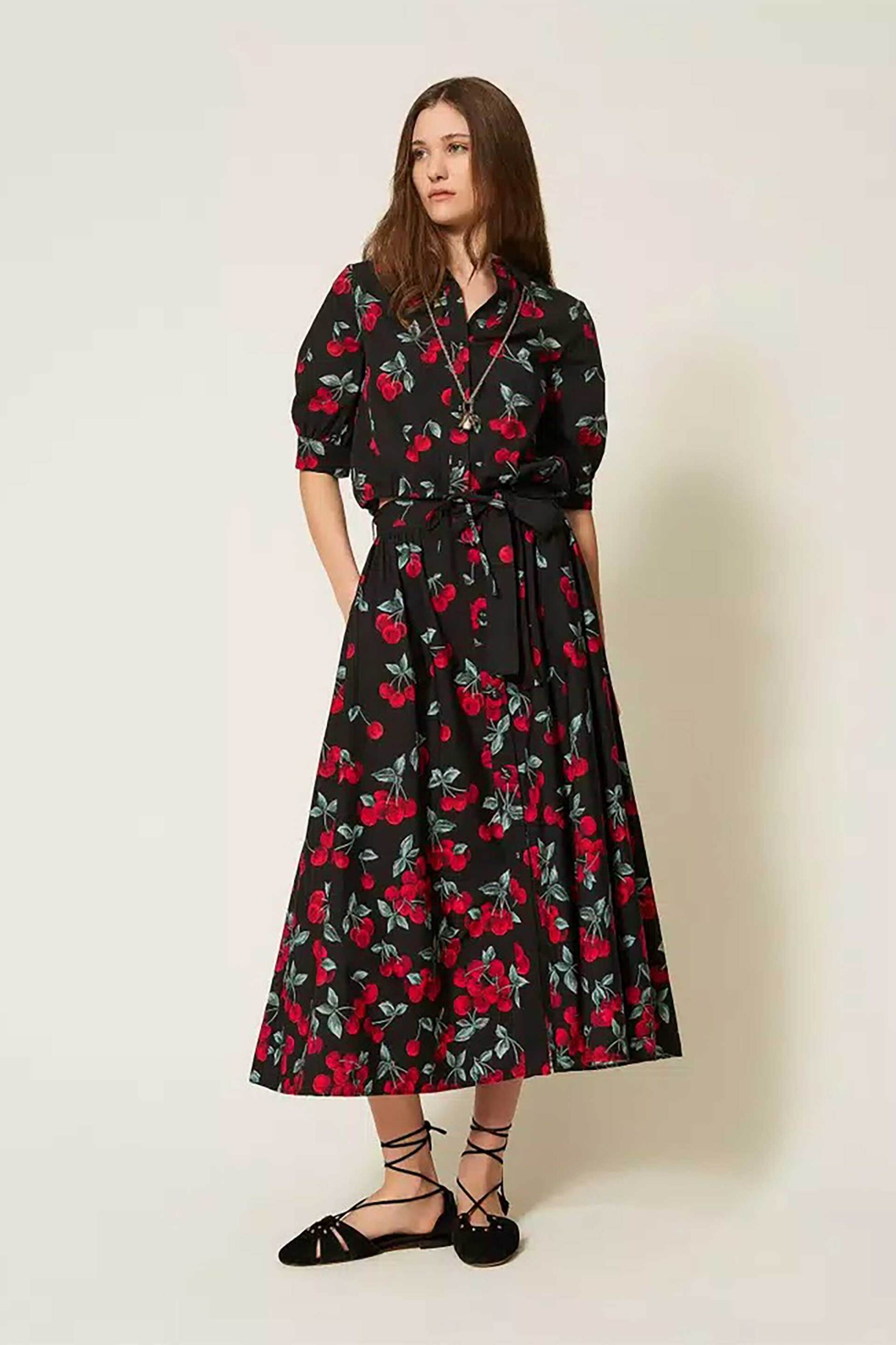 TWINSET Twinset γυναικεία midi φούστα από ποπλίνα με all-over print - 261TT2594 Μαύρο
