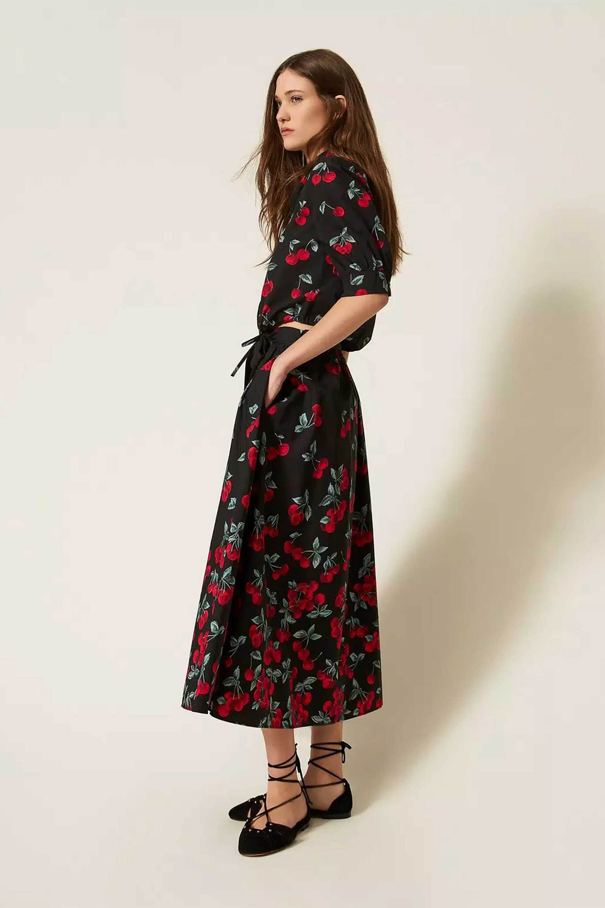 Twinset γυναικεία midi φούστα από ποπλίνα με all-over print - 261TT2594 Μαύρο