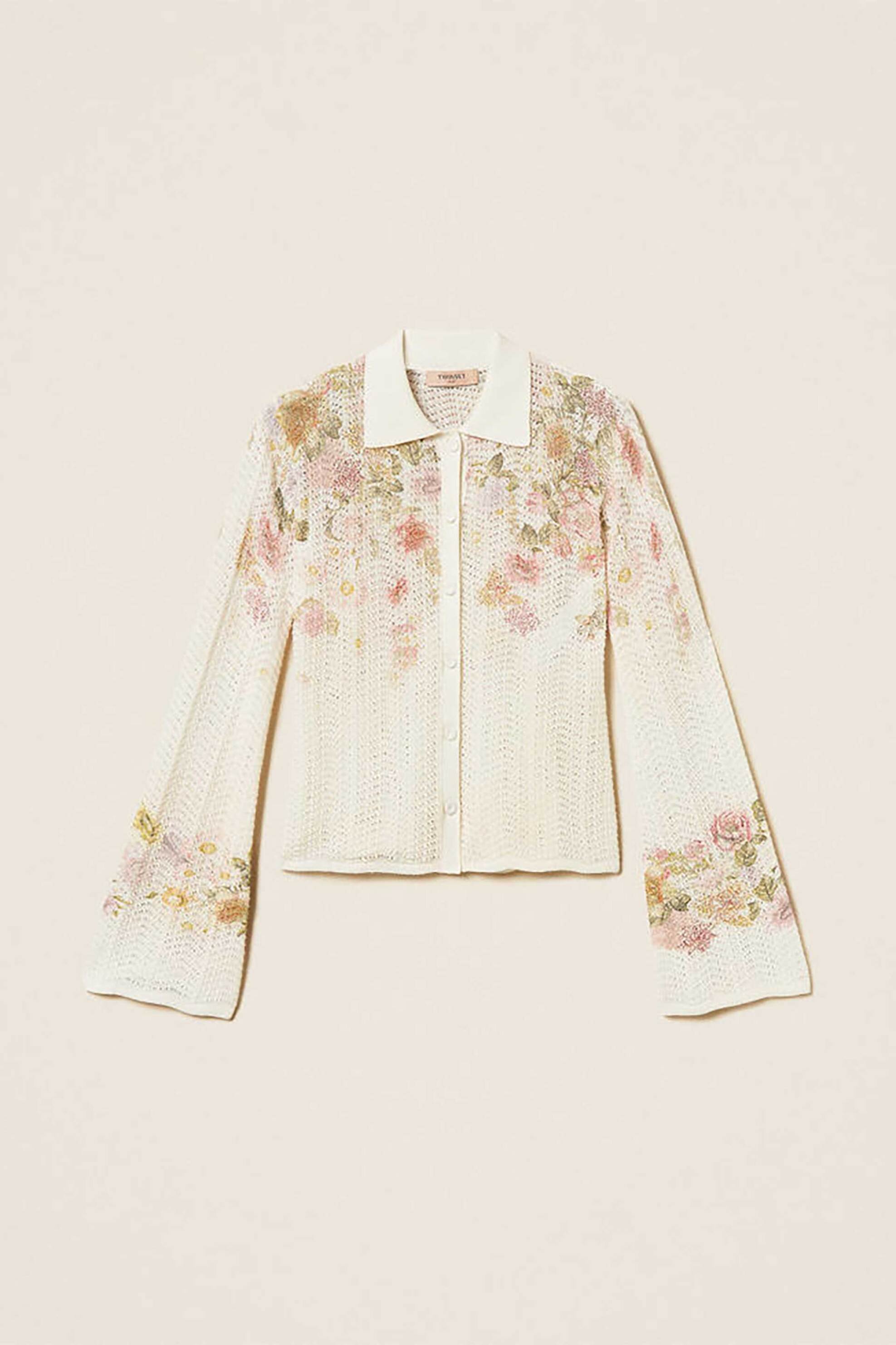 Twinset Γυναικείο Πλεκτό Πουκάμισο με Floral Σχέδιο - 261Tt3220 Ροζ