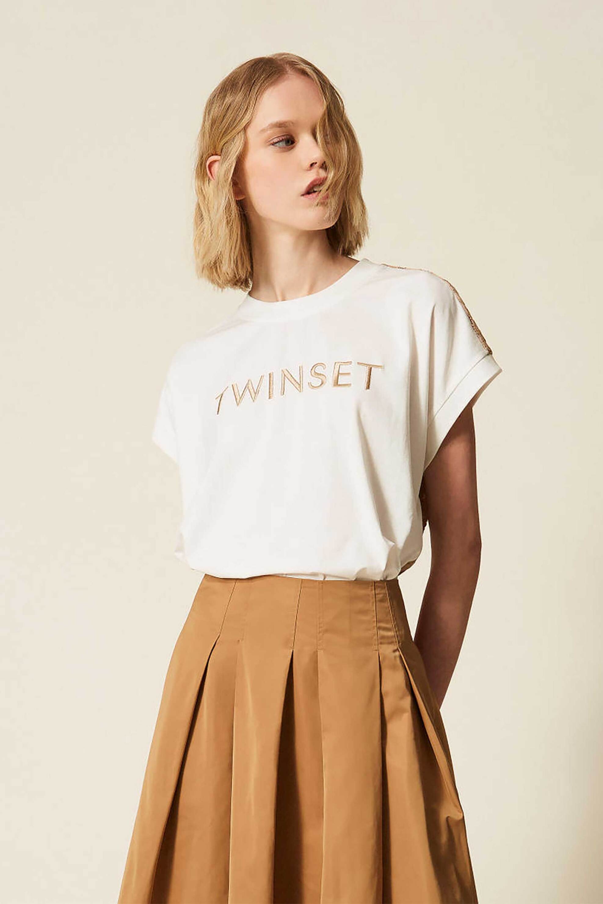 TWINSET Twinset γυναικείο T-shirt με δαντέλα στην πλάτη - 261LL2ADD Λευκό
