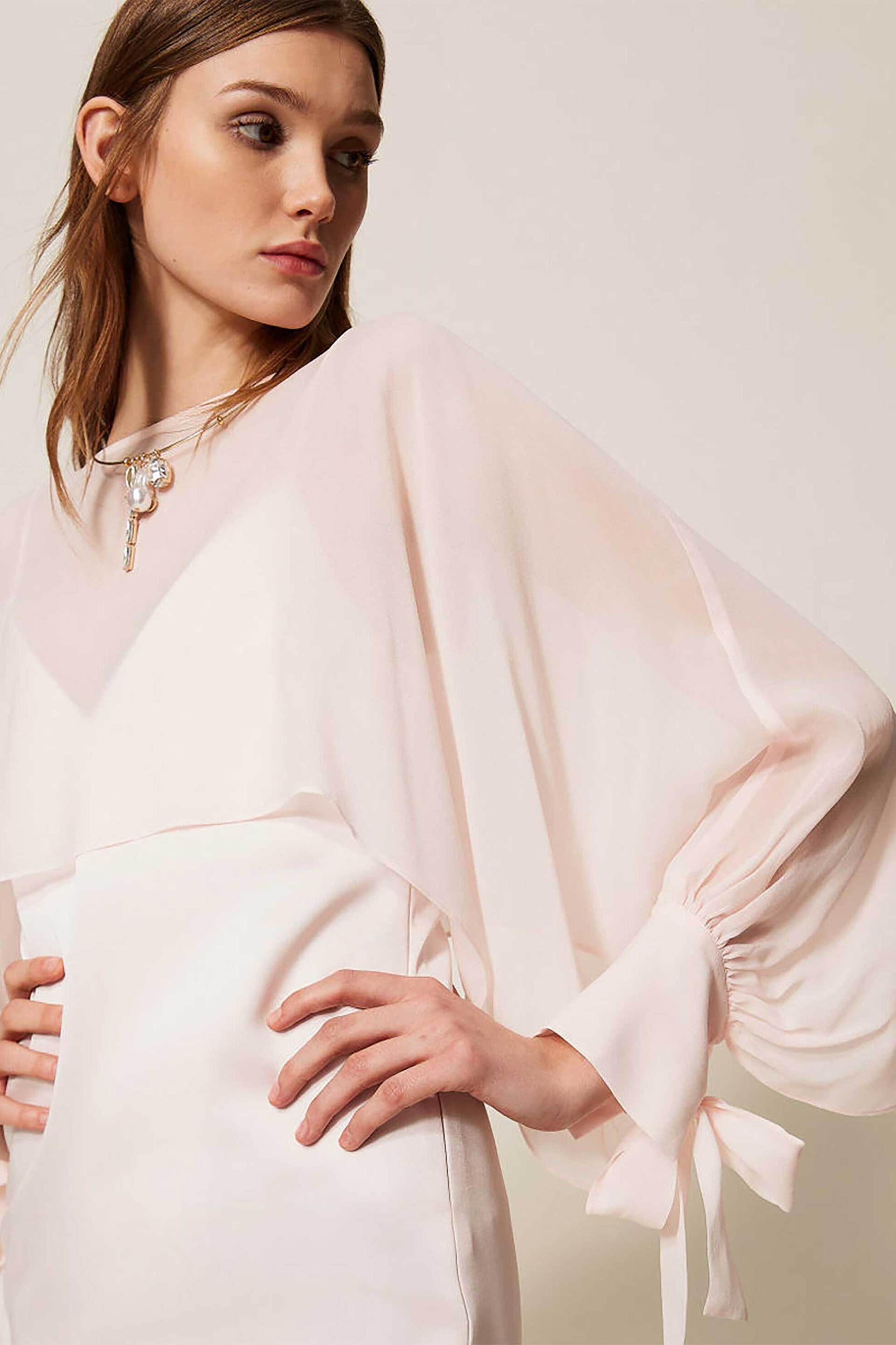 TWINSET Twinset γυναικεία cropped μπλούζα με balloon μανίκια - 261TP2791 Ροζ