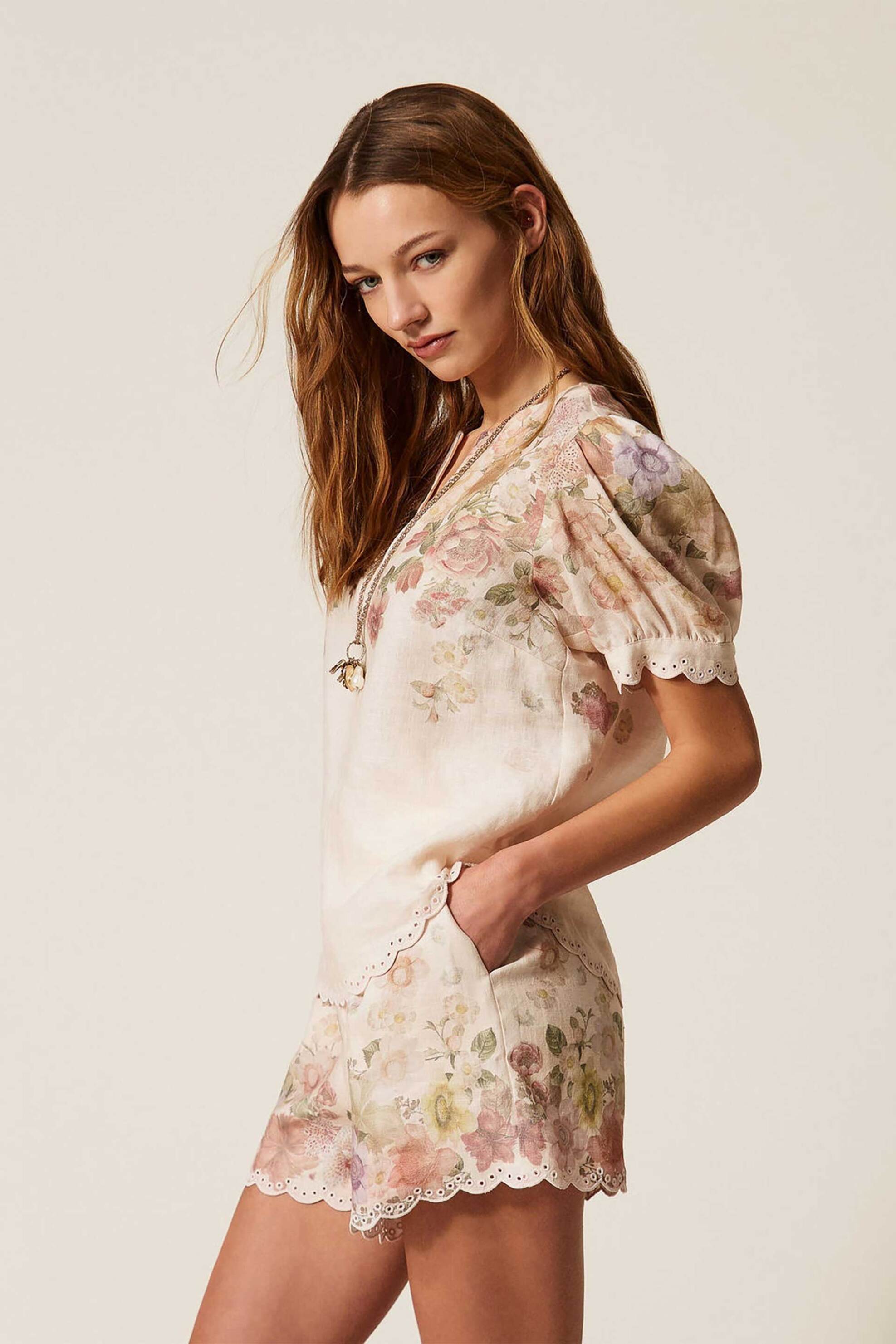 Twinset γυναικεία μπλούζα με floral σχέδιο - 261TT2573 Ροζ