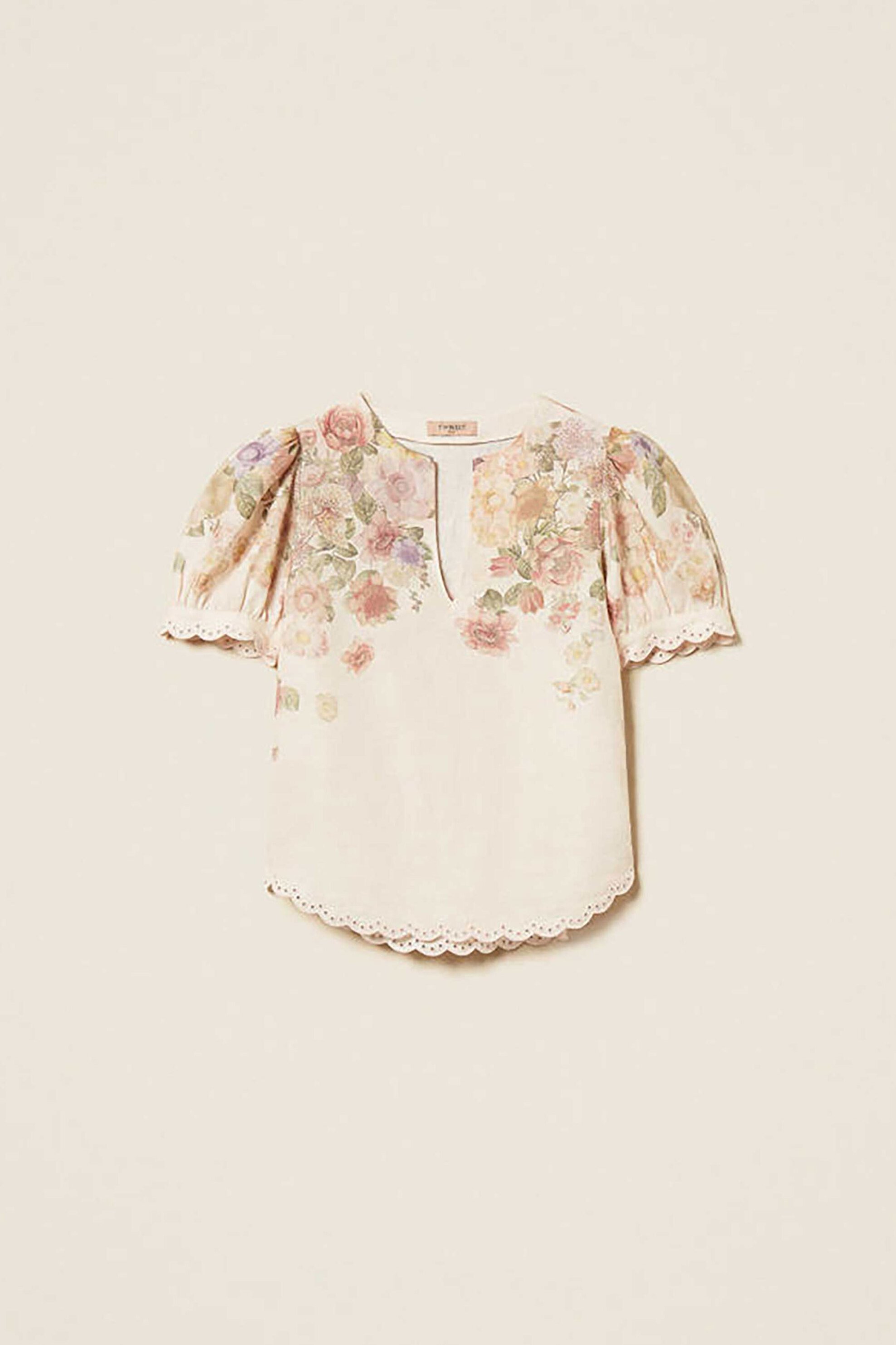 Twinset Γυναικεία Μπλούζα με Floral Σχέδιο - 261Tt2573 Ροζ