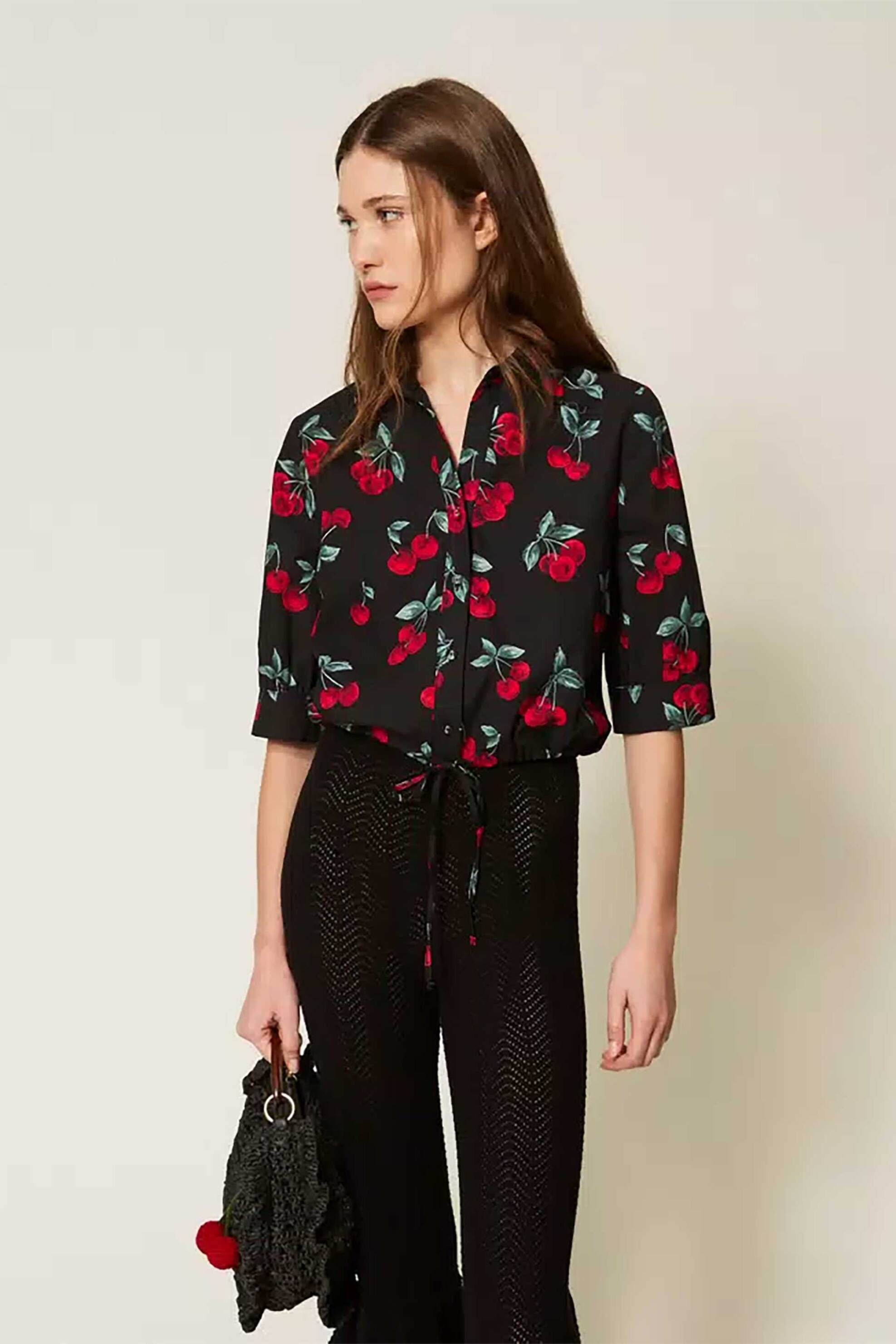 TWINSET Twinset γυναικείο πουκάμισο ποπλίνα με all-over print - 261TT2593 Μαύρο