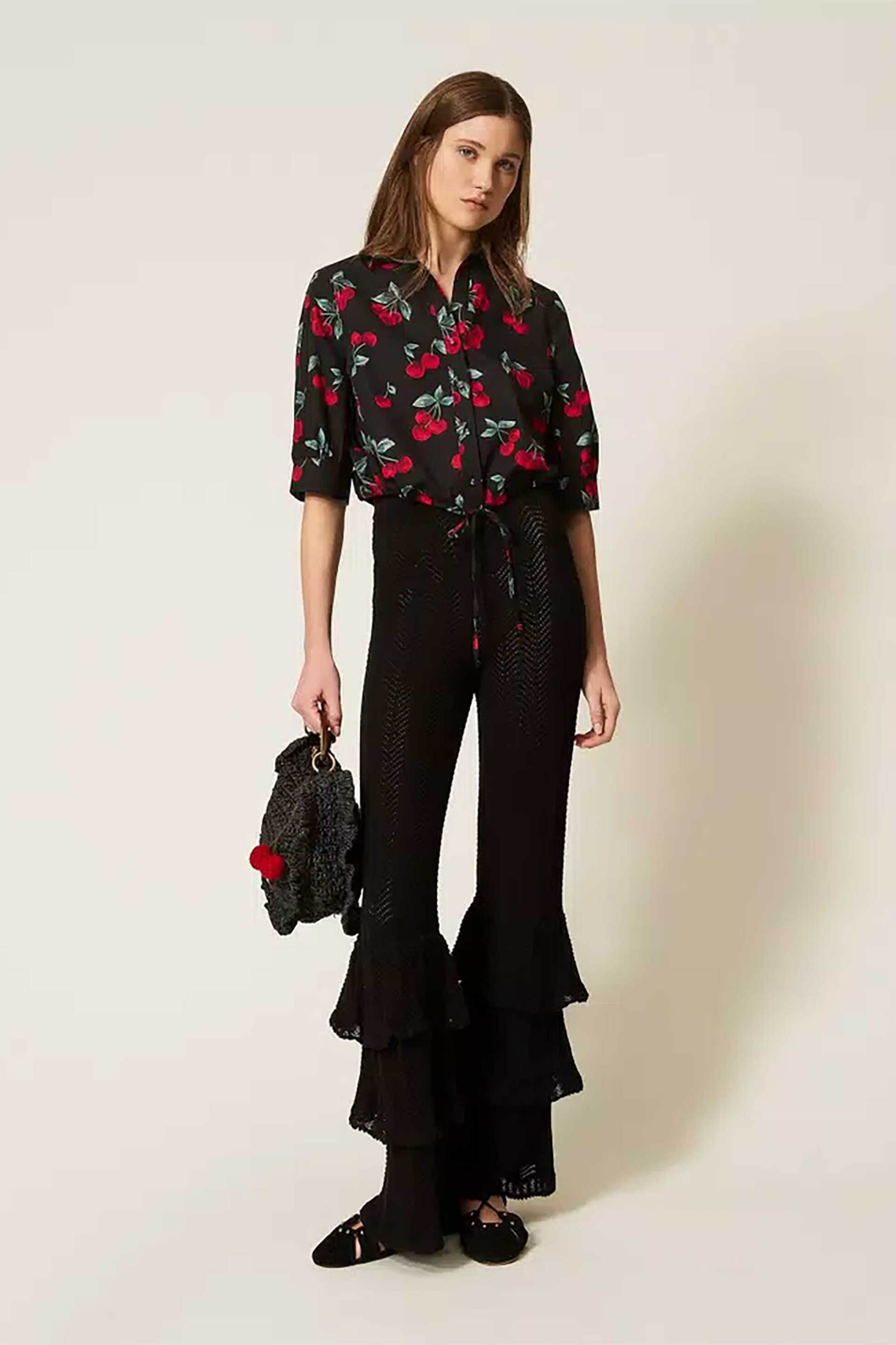 Twinset γυναικείο πουκάμισο ποπλίνα με all-over print - 261TT2593 Μαύρο