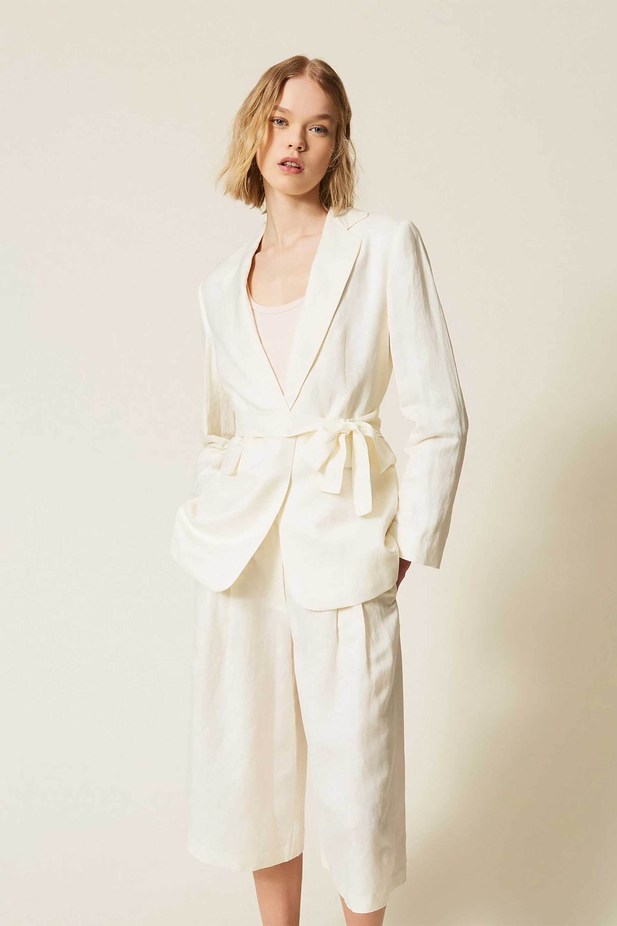 TWINSET Twinset γυναικεία βερμούδα με λινό - 261LL2NGG Λευκό