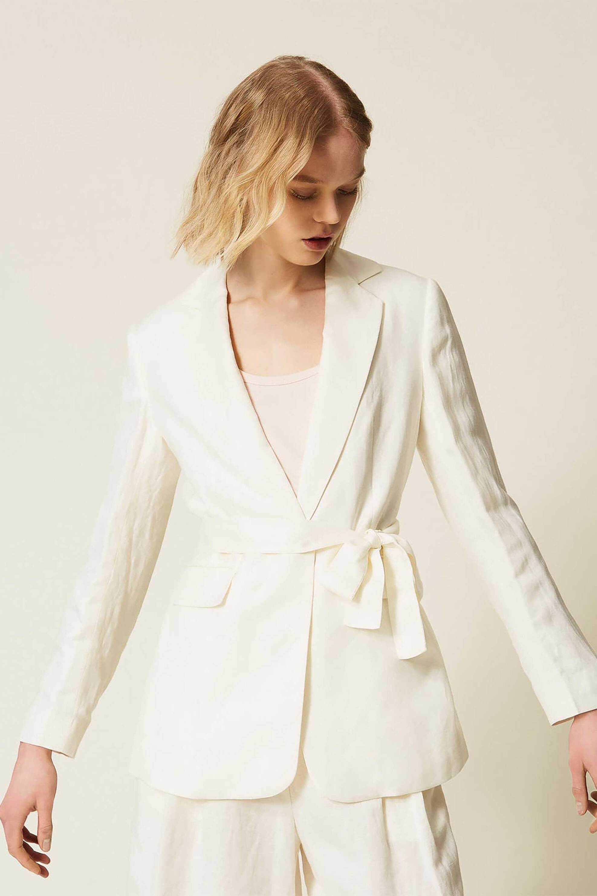 TWINSET Twinset γυναικείο σακάκι με λινό - 261LL2NHH Λευκό