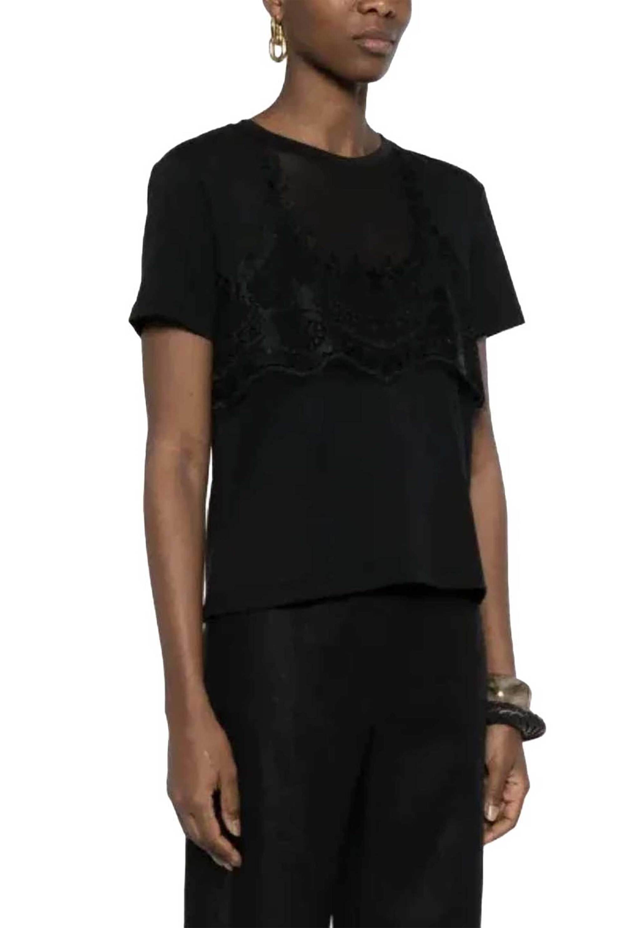 Twinset γυναικείο T-shirt με δαντέλα - 261TT2490 Μαύρο