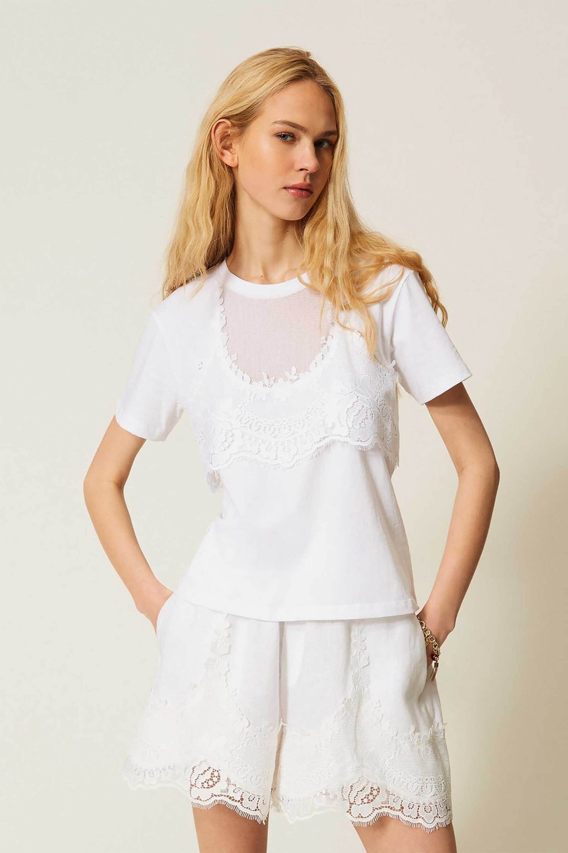 TWINSET Twinset γυναικείο T-shirt με δαντέλα - 261TT2490 Λευκό