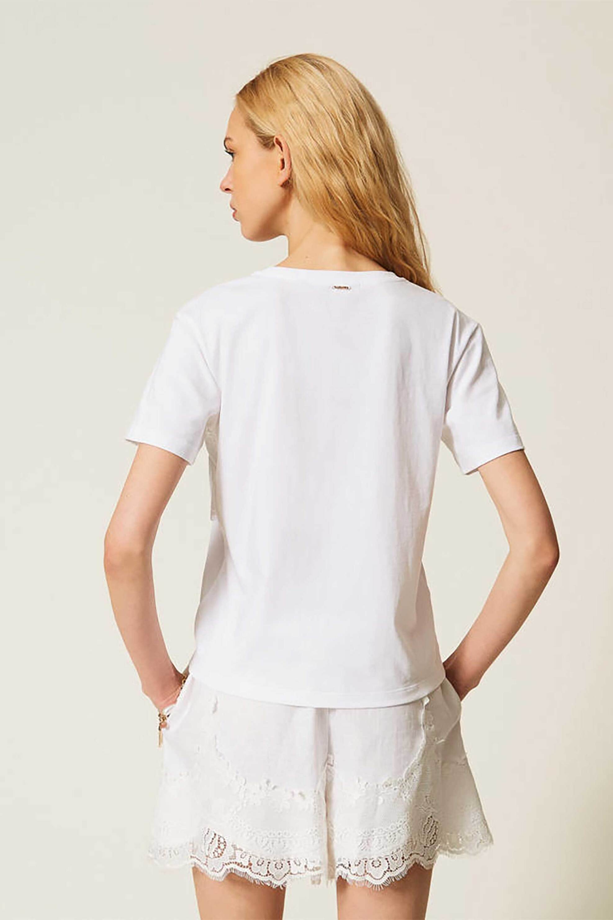 Twinset Γυναικείο T-Shirt με Δαντέλα - 261Tt2490 Λευκό