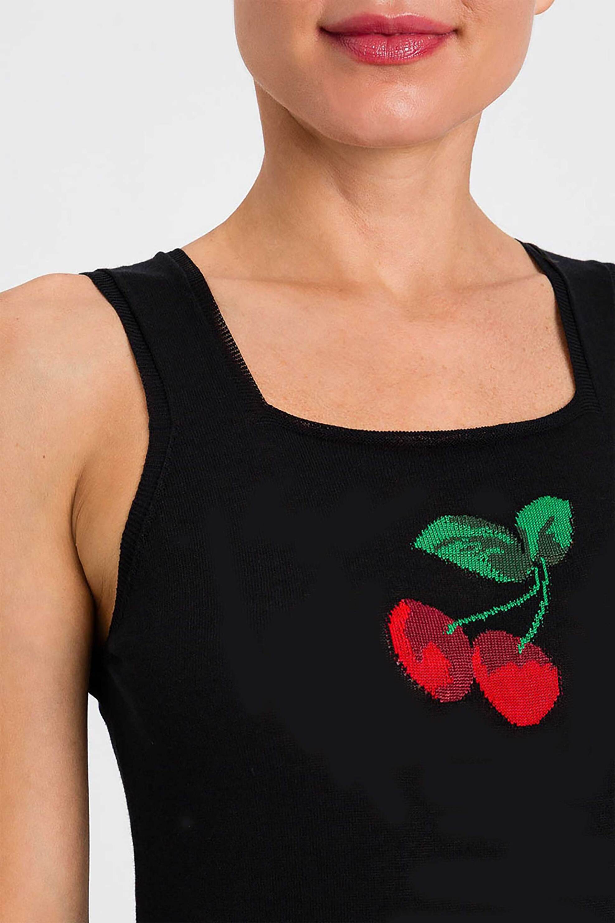 TWINSET Twinset γυναικείο τοπ αμάνικο με σχέδιο στην πλέξη - 261TT3151 Μαύρο - 2