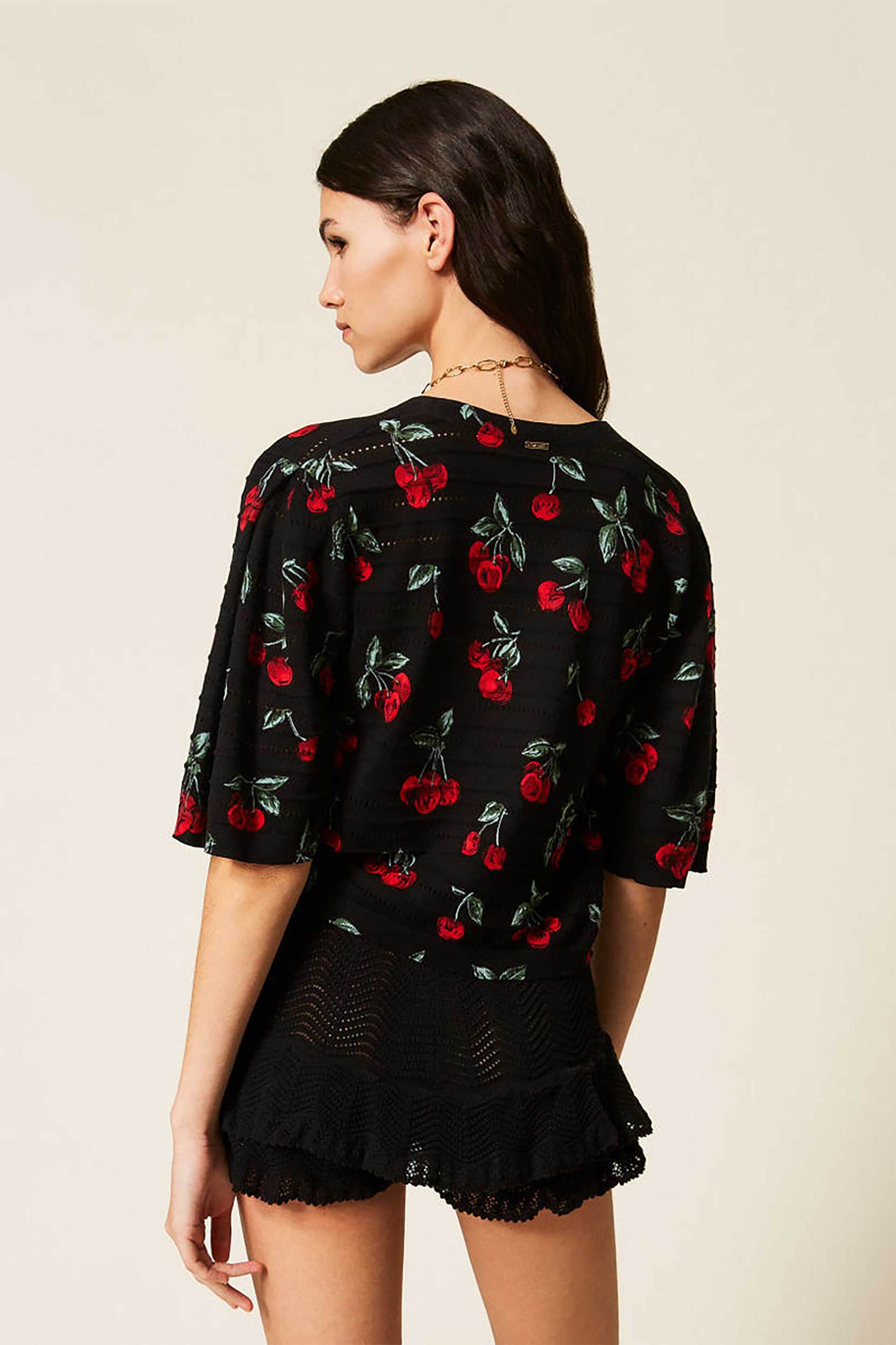 Twinset γυναικεία πλεκτή ζακέτα με cherry print - 261TT3270 Μαύρο φωτογραφία