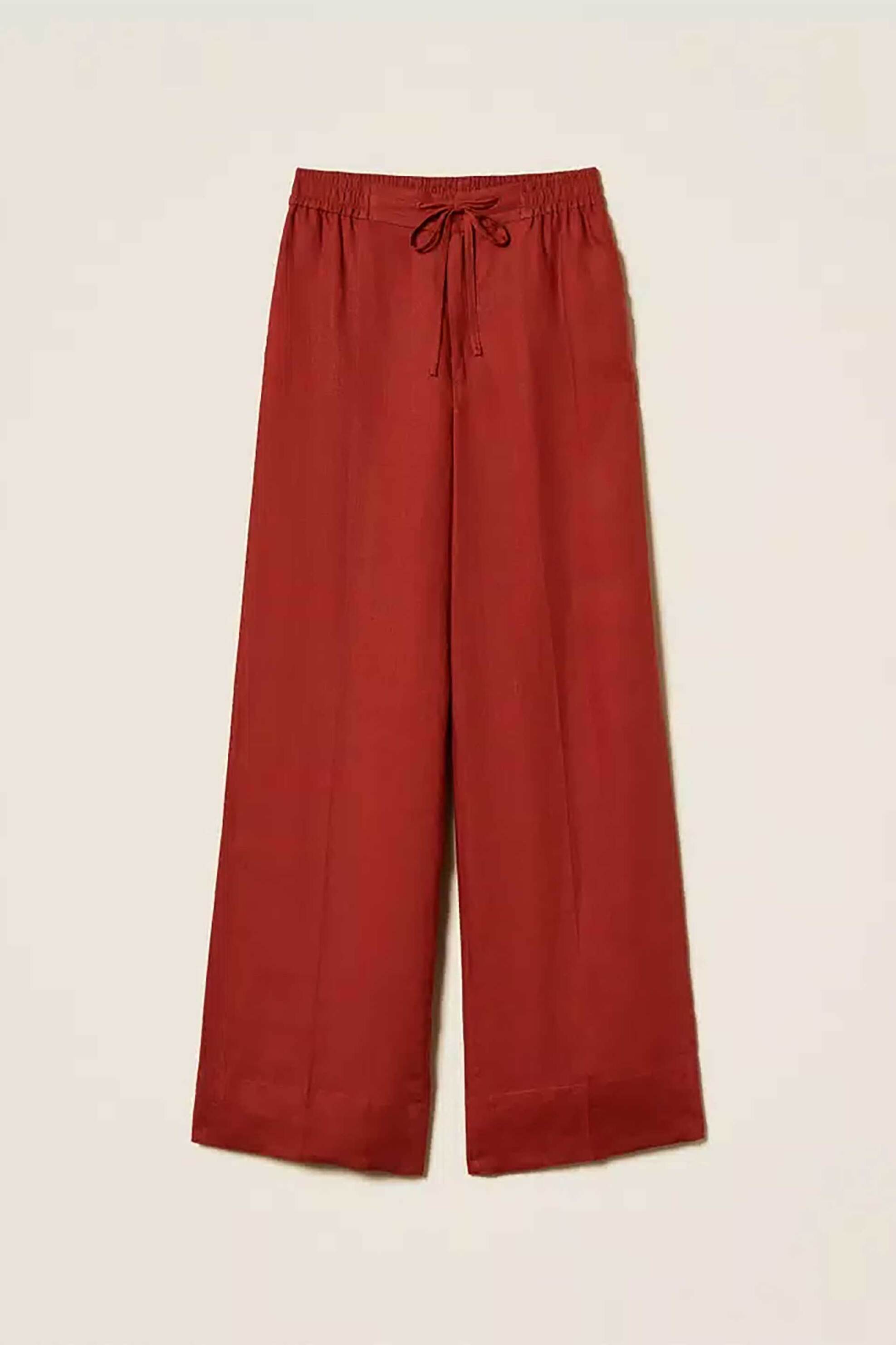 Twinset Γυναικείο Λινό Παντελόνι Μονόχρωμο Relaxed Fit - 261Tt2302 Κεραμιδί