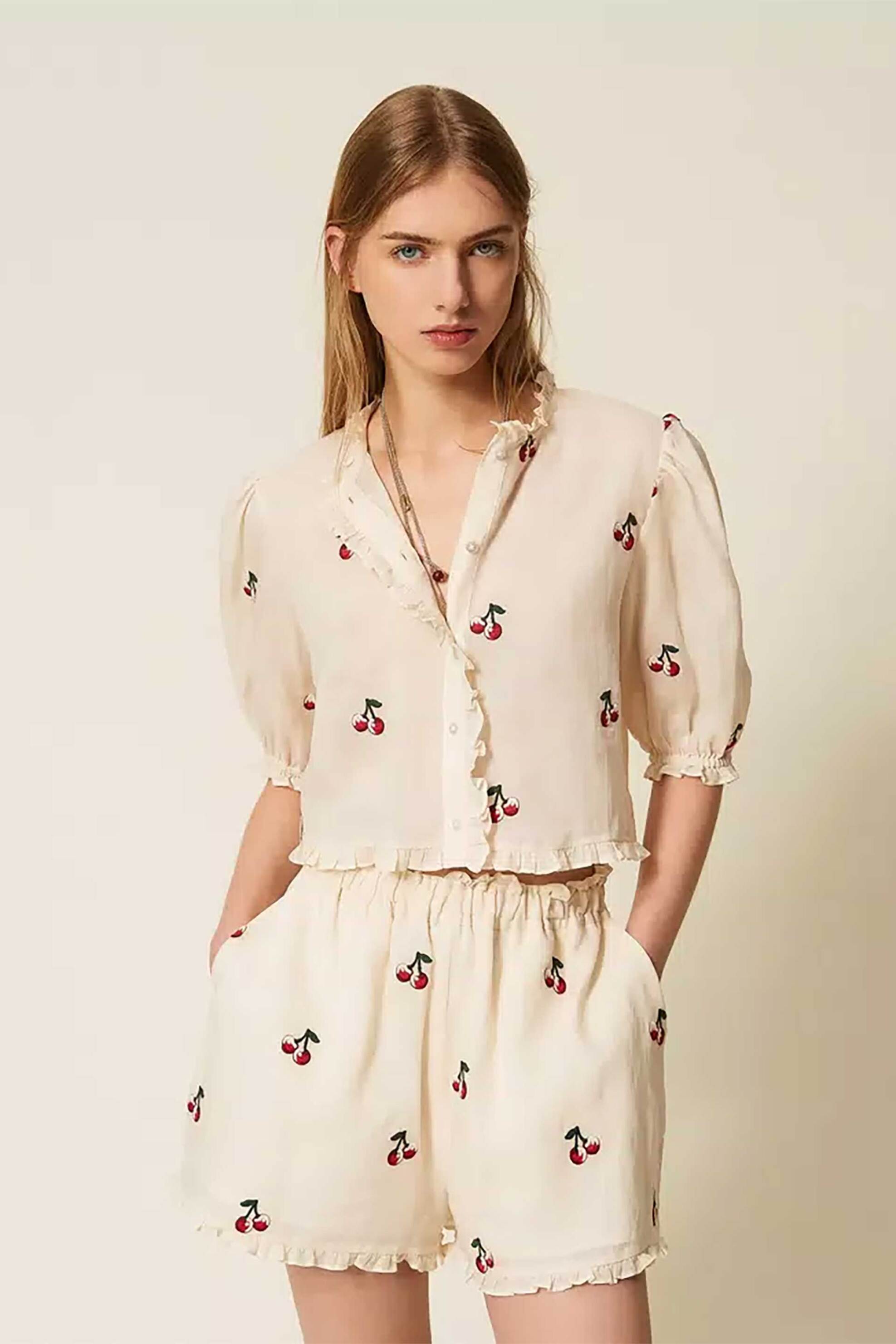 Twinset γυναικείο πουκάμισο με all-over print - 261TT2420 Κρέμ