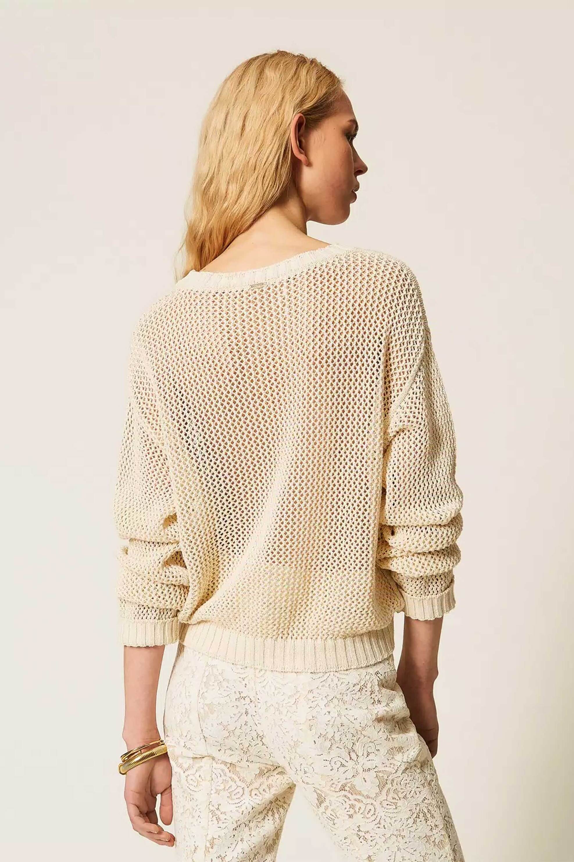 TWINSET Twinset γυναικείο πουλόβερ με print Loose Fit - 261TT3300 Υπόλευκο - 3