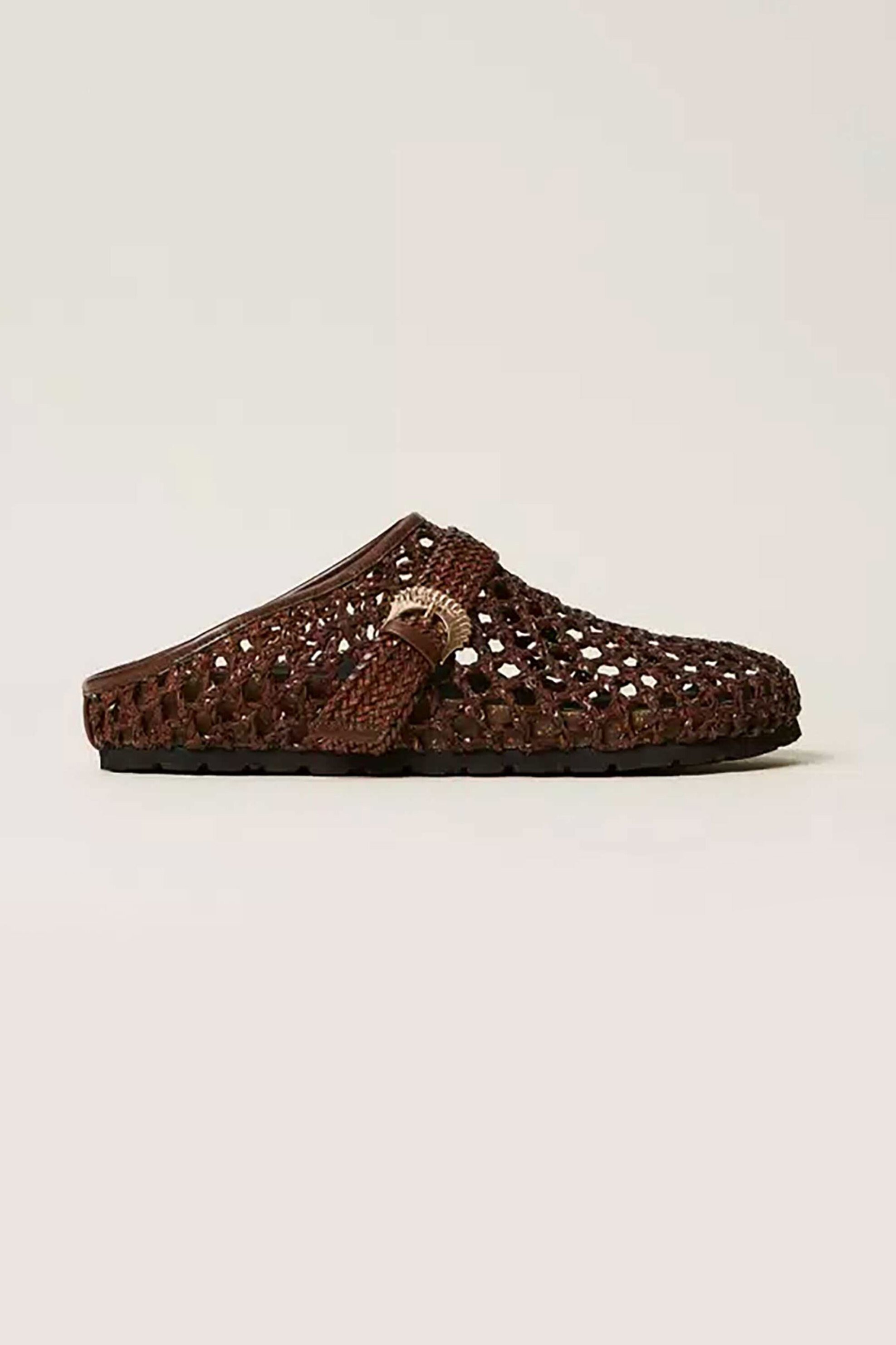 Twinset γυναικεία mules με διακοσμητική αγκράφα - 261TGT036 Καφέ