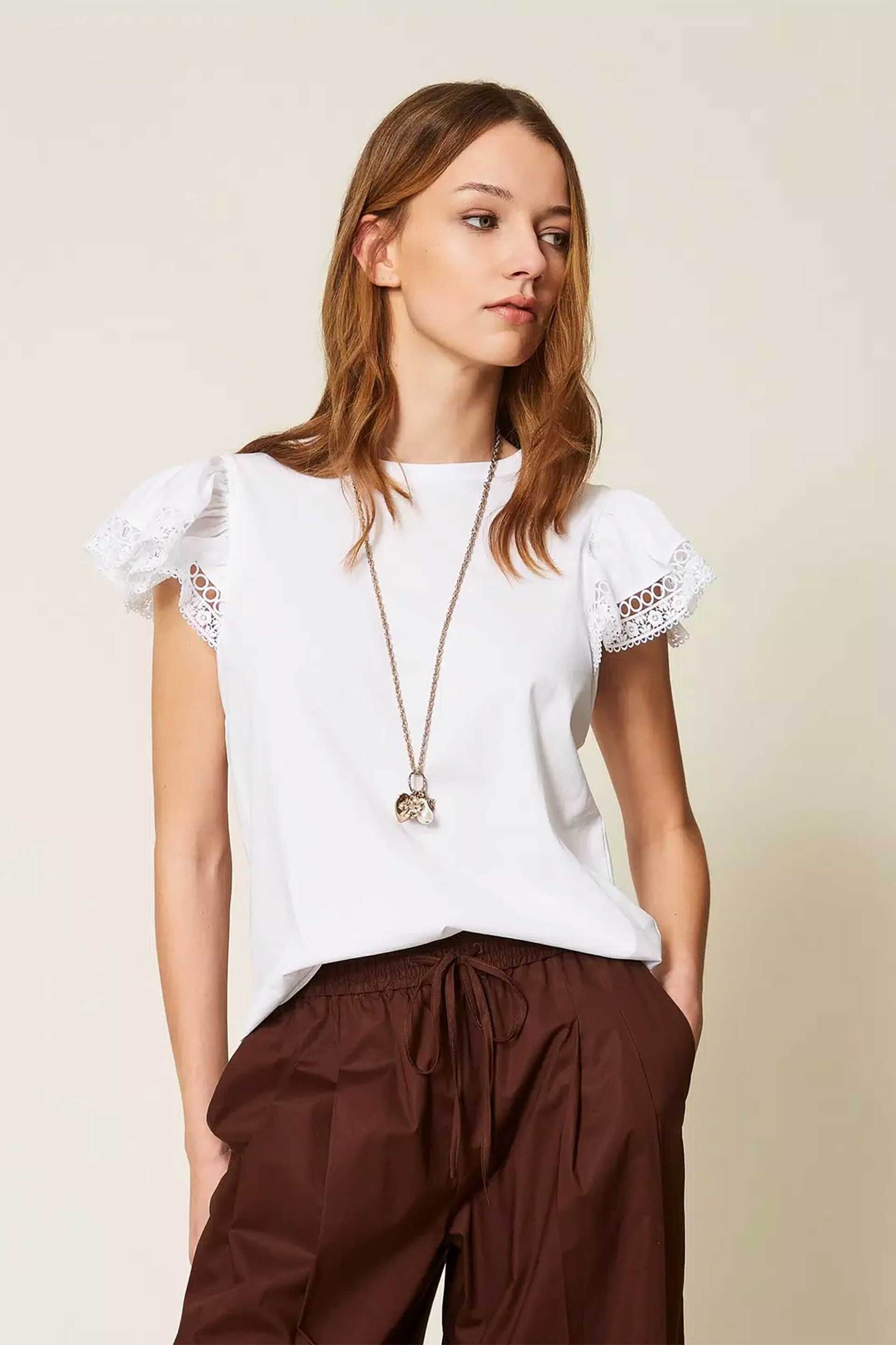 Twinset γυναικείο T-shirt με δαντέλα - 261TT2064 Λευκό