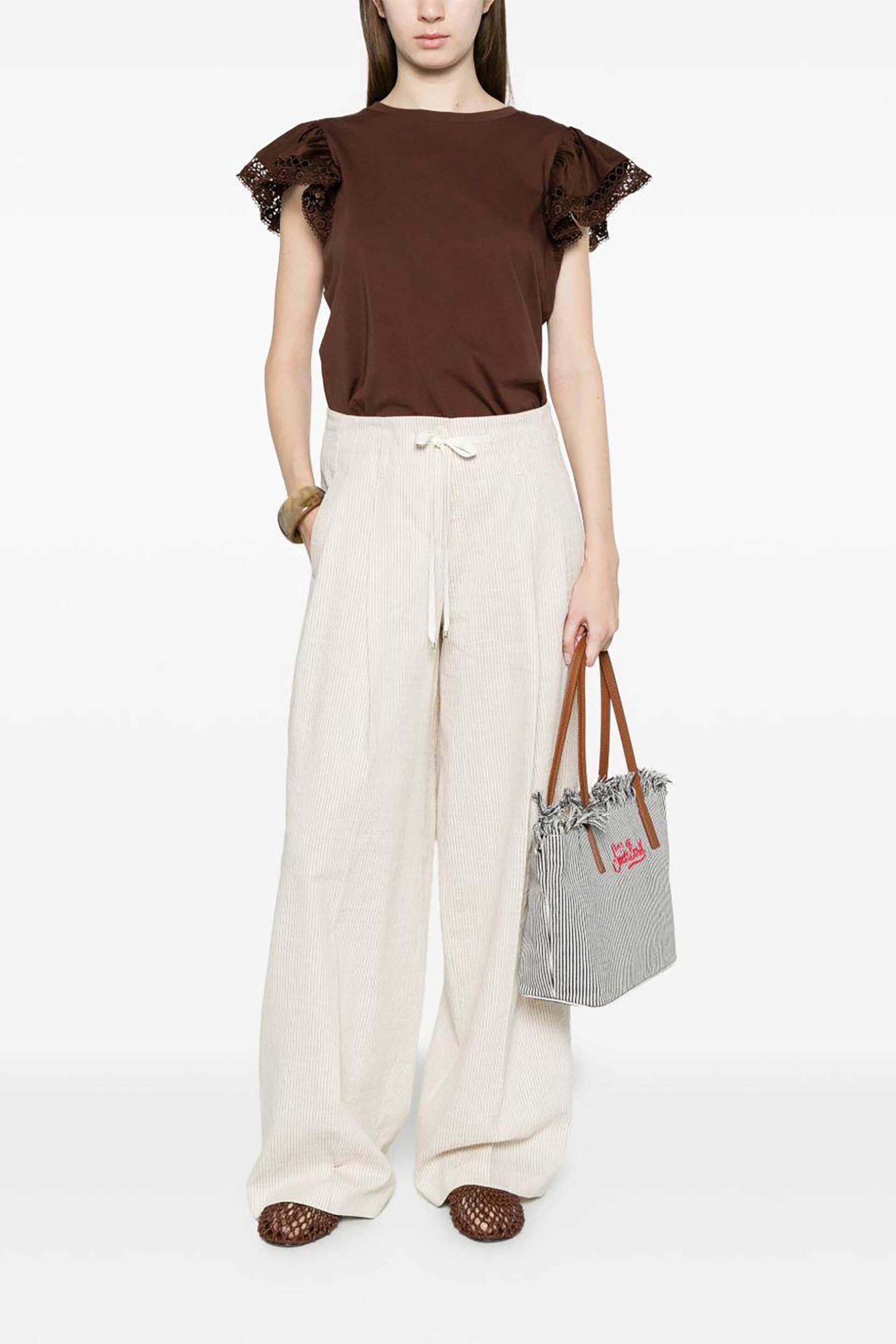 Twinset γυναικείο T-shirt με δαντέλα - 261TT2064 Καφέ