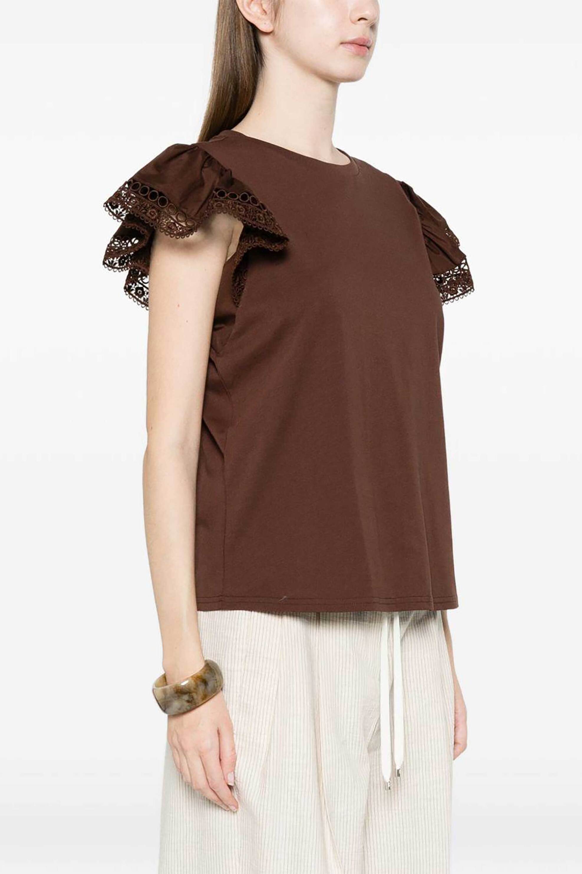Twinset γυναικείο T-shirt με δαντέλα - 261TT2064 Καφέ