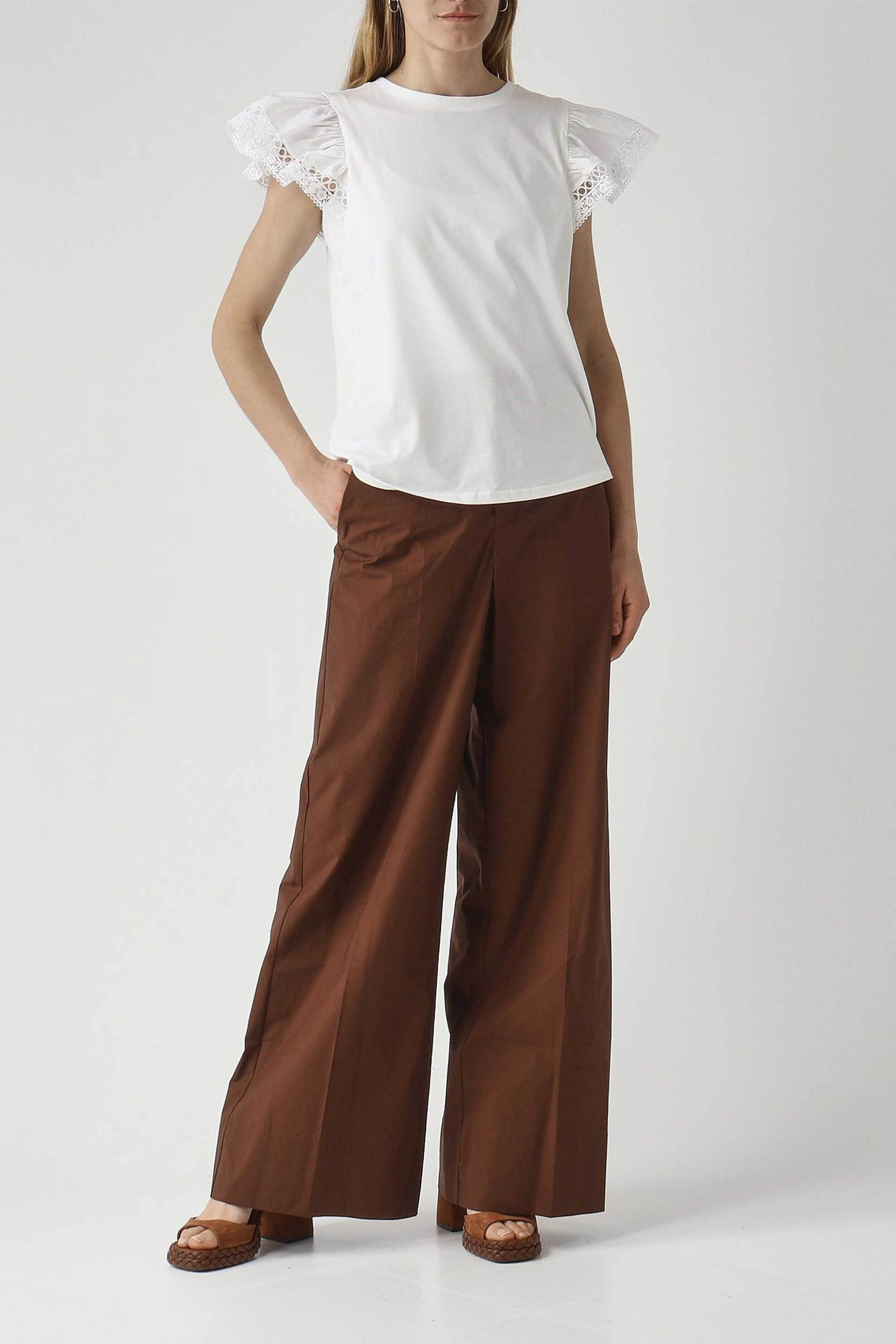 TWINSET Twinset γυναικείο παντελόνι Wide Leg - 261TT2150 Καφέ