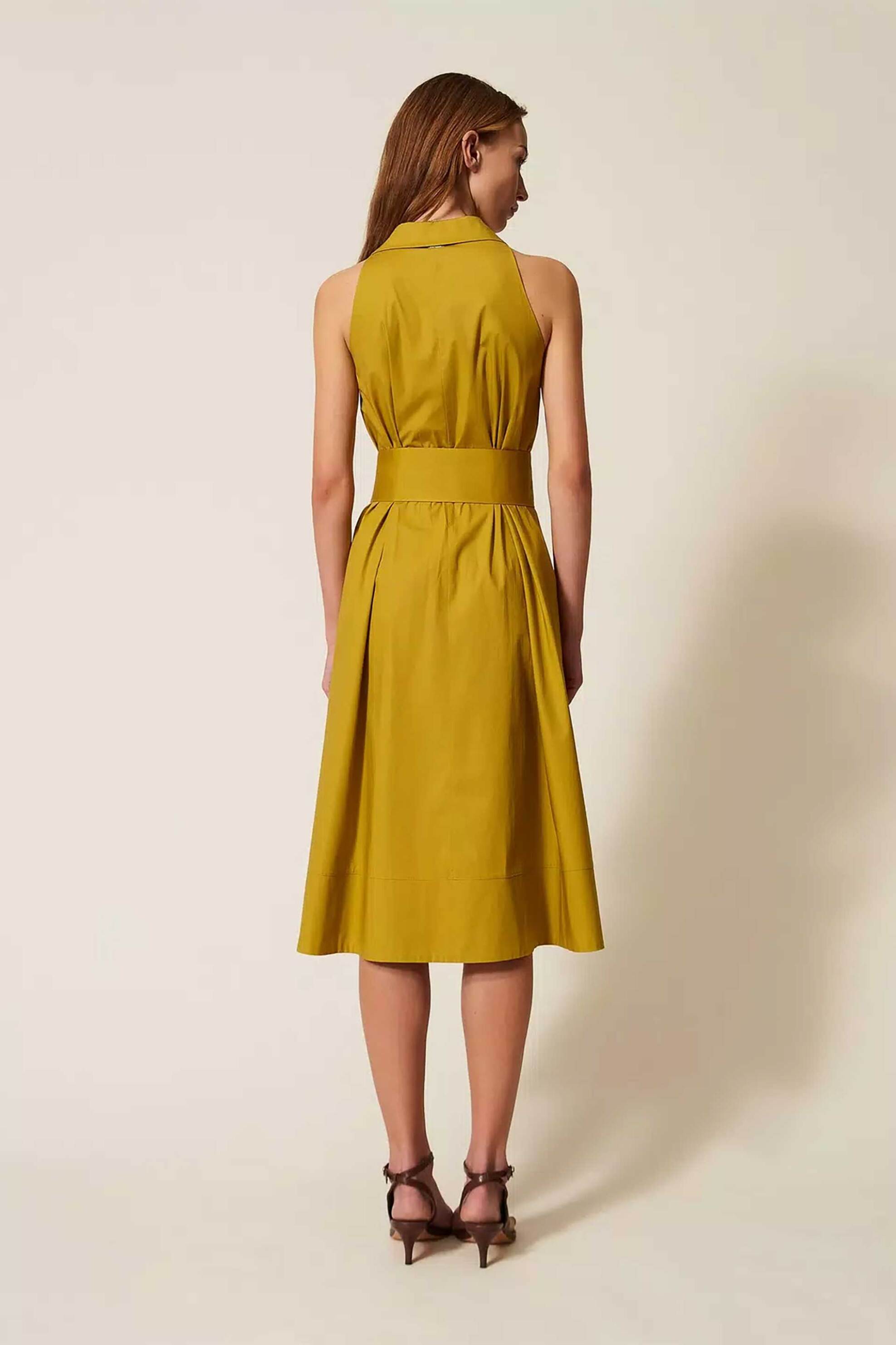 TWINSET Twinset γυναικείο midi αμάνικο φόρεμα σεμιζιέ - 261TT2223 Λαδί - 3