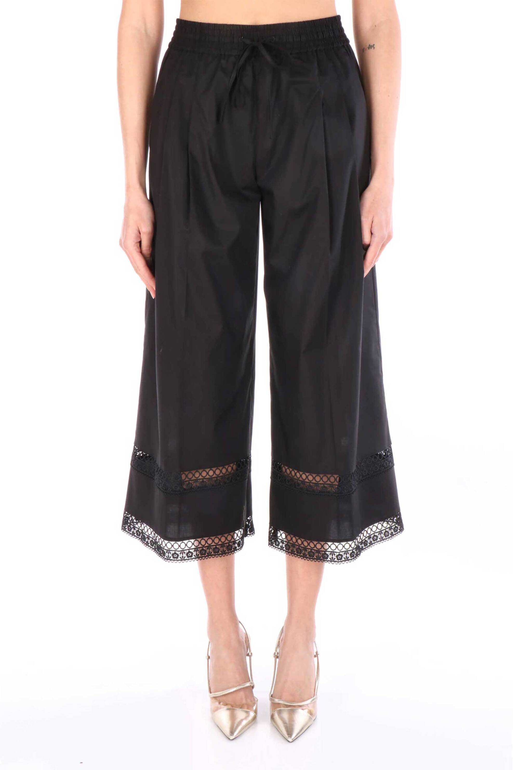TWINSET Twinset γυναικείο παντελόνι μονόχρωμο από ποπλίνα Relaxed Fit - 261TT2252 Μαύρο