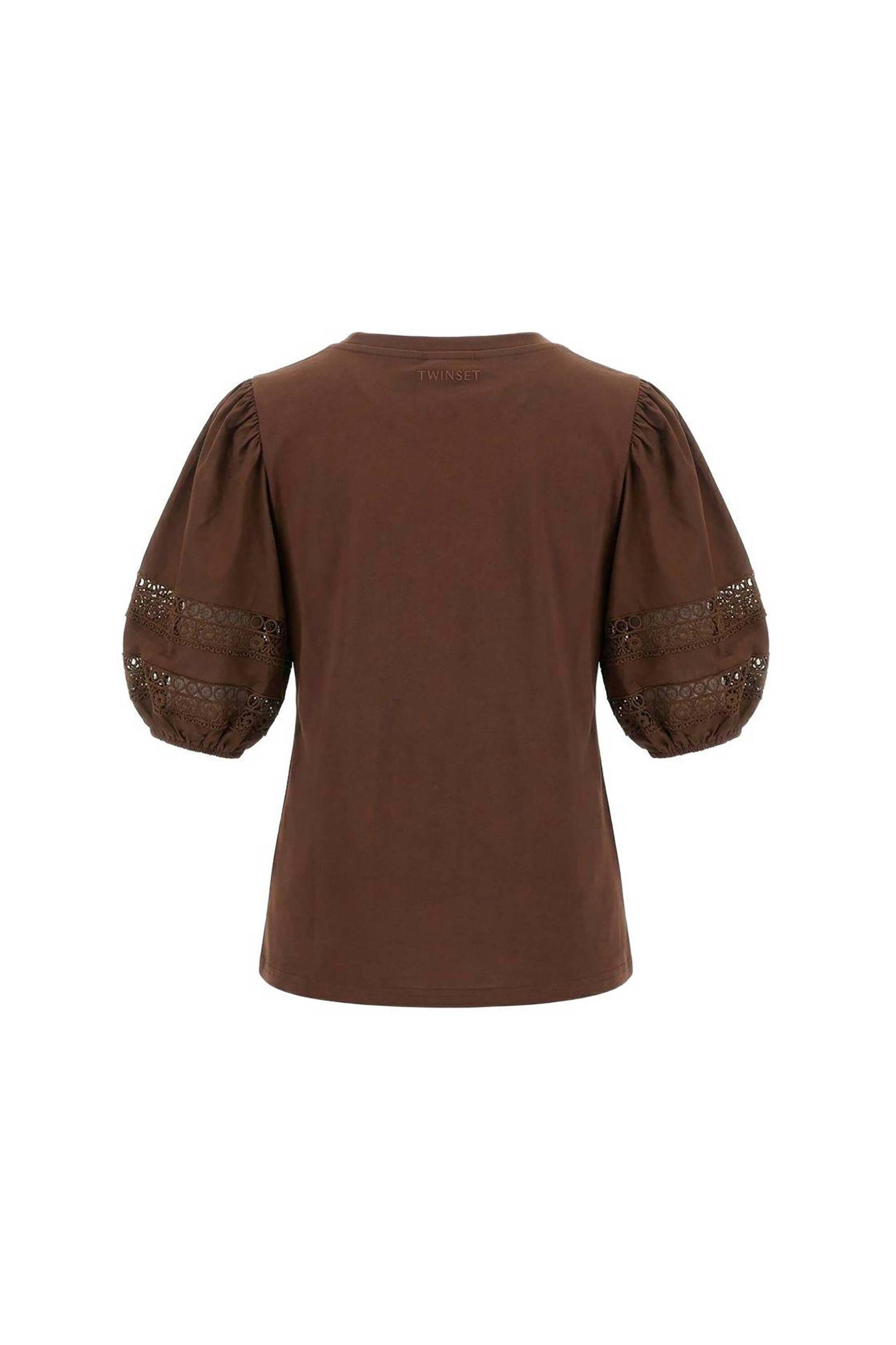TWINSET Twinset γυναικείο T-shirt με δαντέλα - 261TT2260 Καφέ - 2