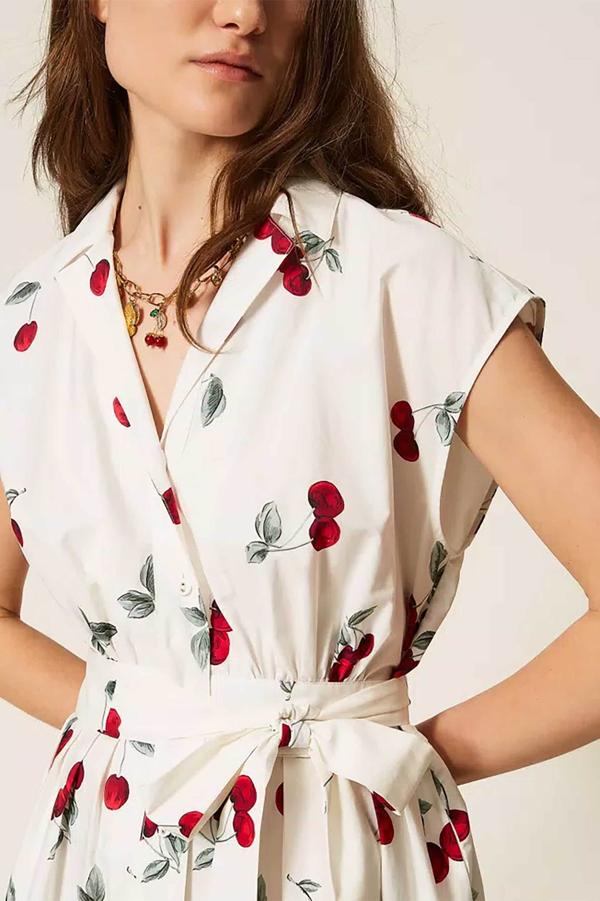 Twinset γυναικείο midi φόρεμα από ποπλίνα σεμιζιέ με all-over print - 261TT2590 Λευκό