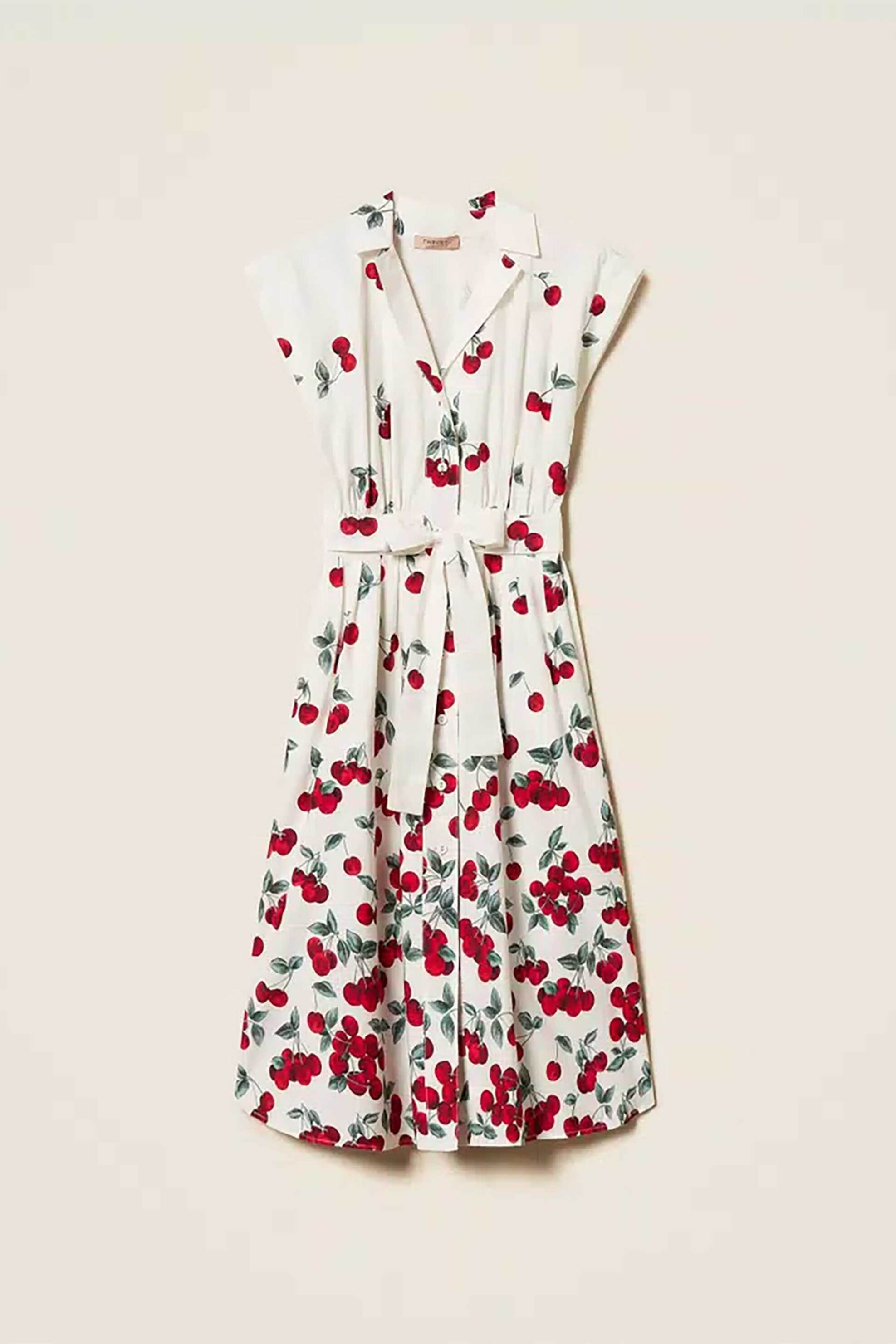 Twinset Γυναικείο Midi Φόρεμα από Ποπλίνα Σεμιζιέ με All-Over Print - 261Tt2590 Λευκό