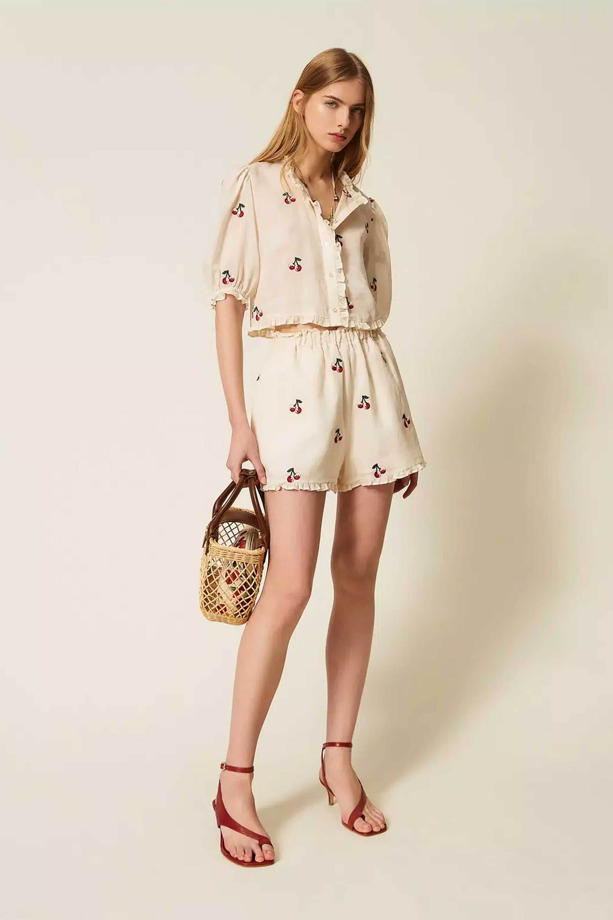 Twinset γυναικείο σορτς με all-over print - 261TT2421 Κρέμ