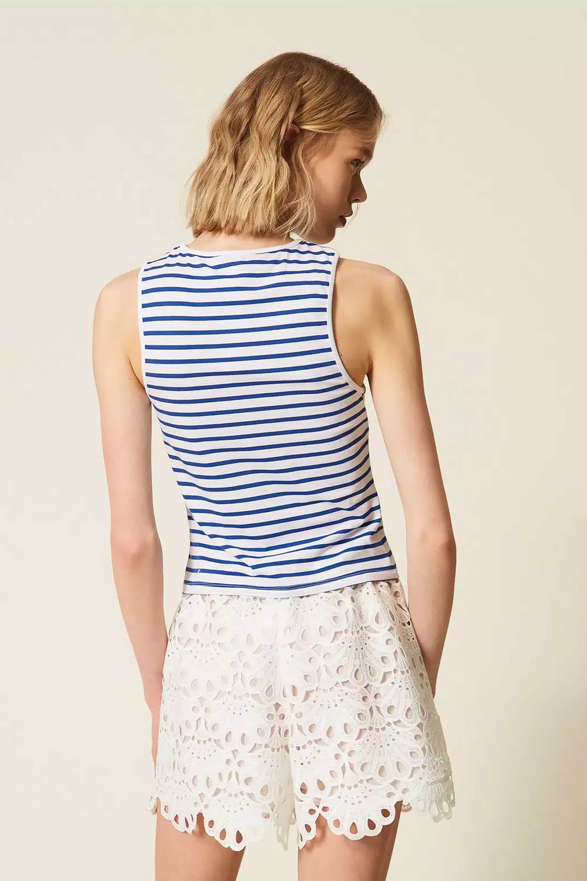 TWINSET Twinset γυναικείο σορτς με διάτρητα σχέδια - 261LM2CCC Λευκό - 3