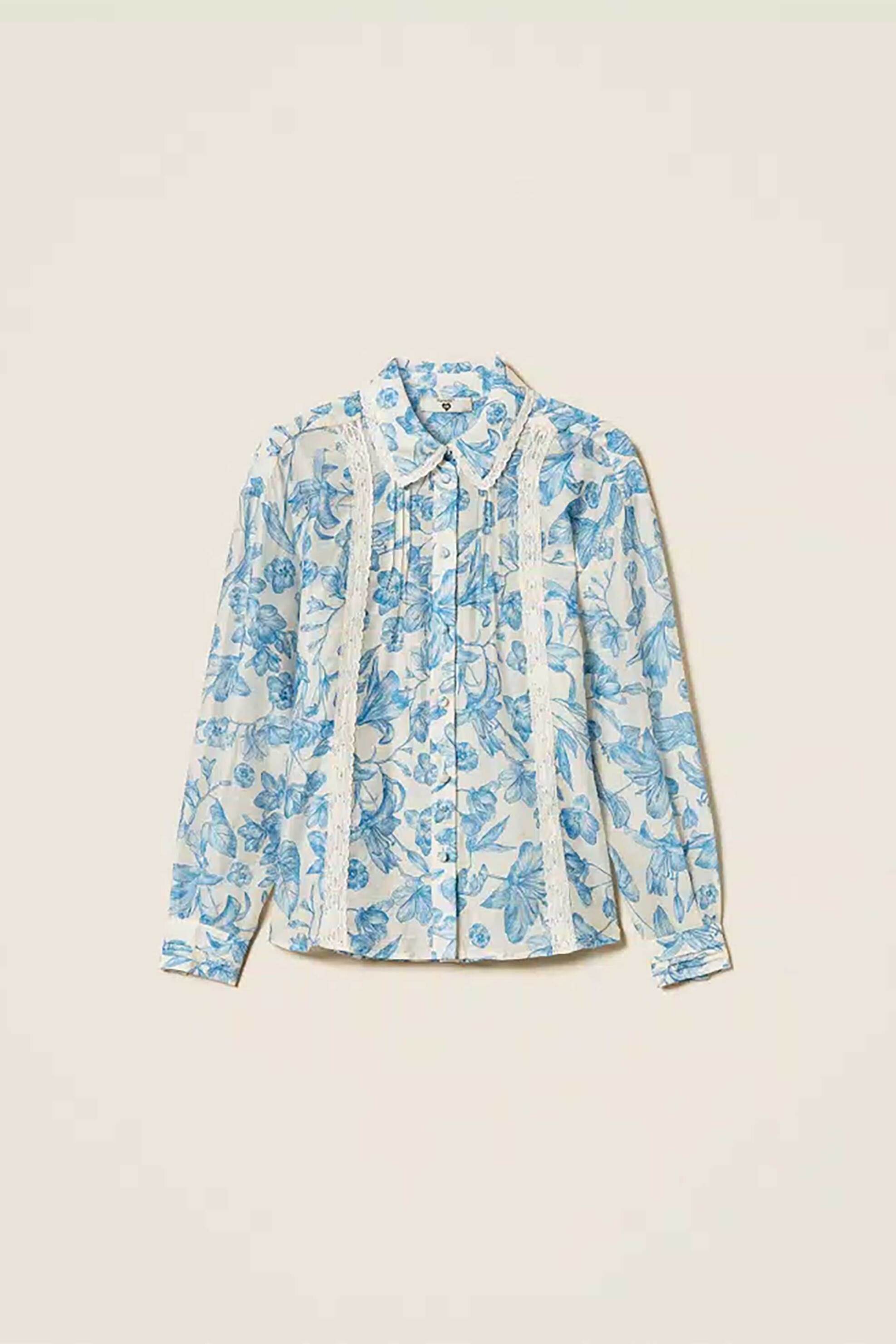 Twinset Γυναικείο Πουκάμισο με Δαντέλα Και Floral Print - 261Lm2Saa Μπλε