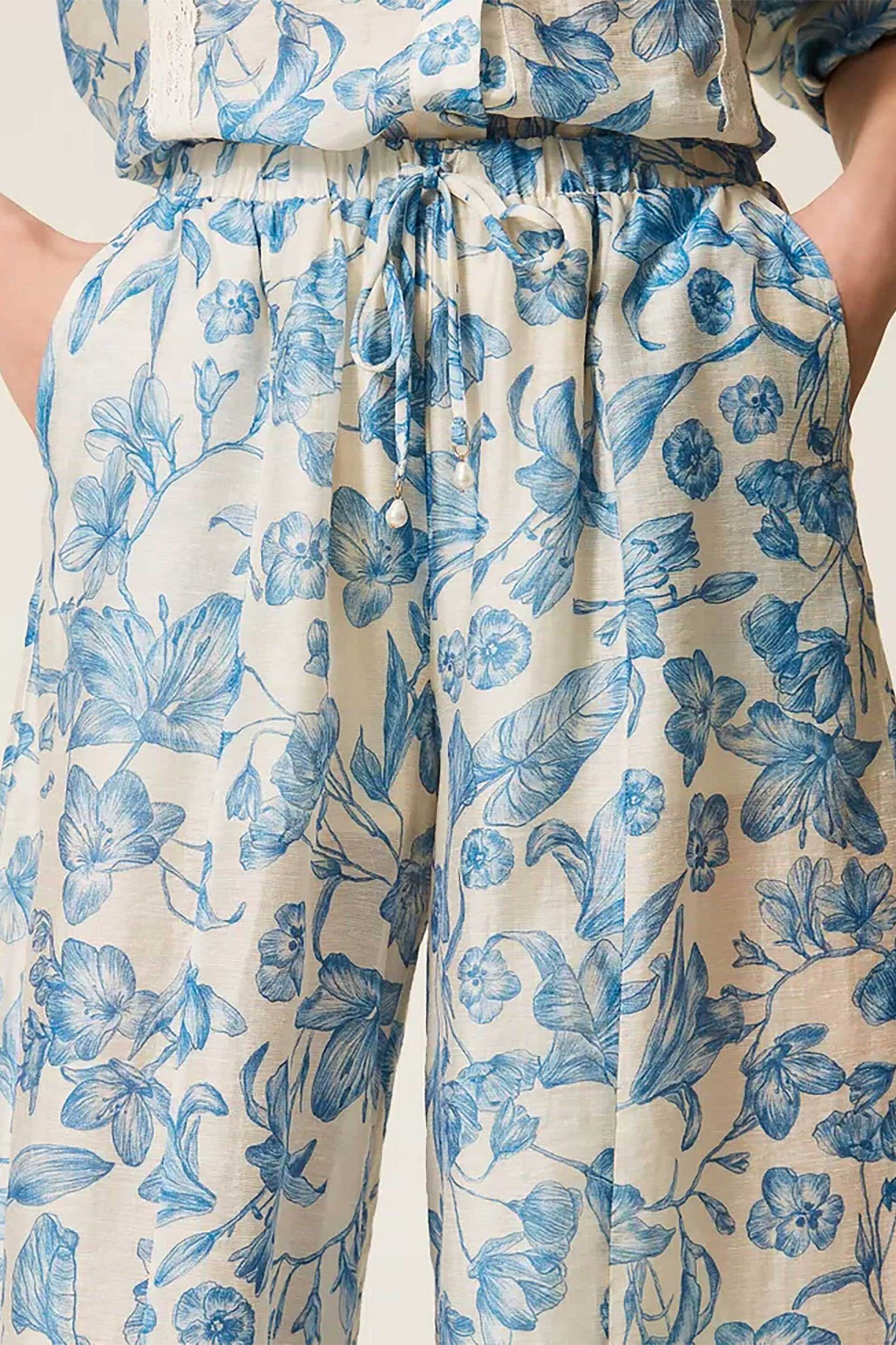 Twinset γυναικείο παντελόνι με floral print Palazzo Fit - 261LM2SBB Μπλε